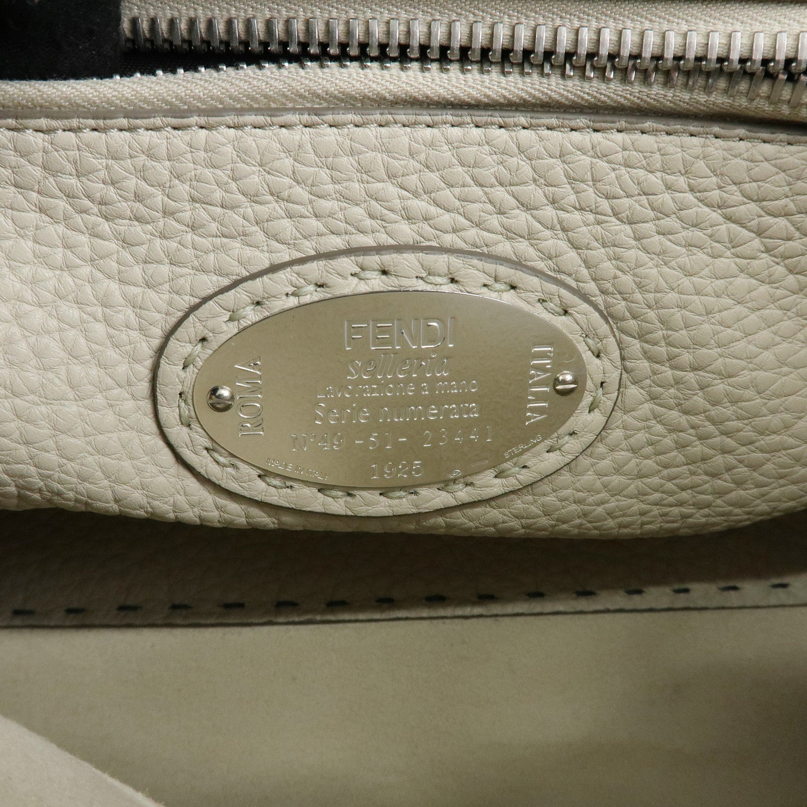FENDI Selleria Leather 2Way Bag Hand Bag Shoulder Bag Grey 8BN290