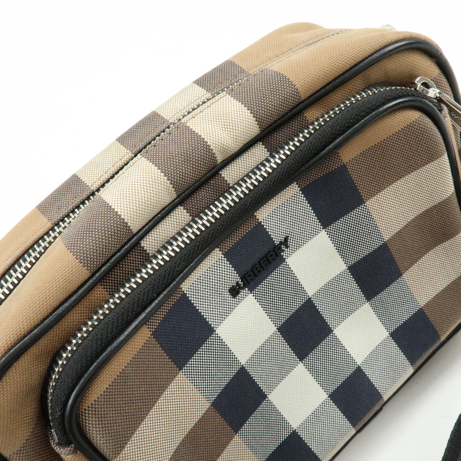 BURBERRY Nova Plaid Canvas Leather Shoulder Crossbody Bag Beige