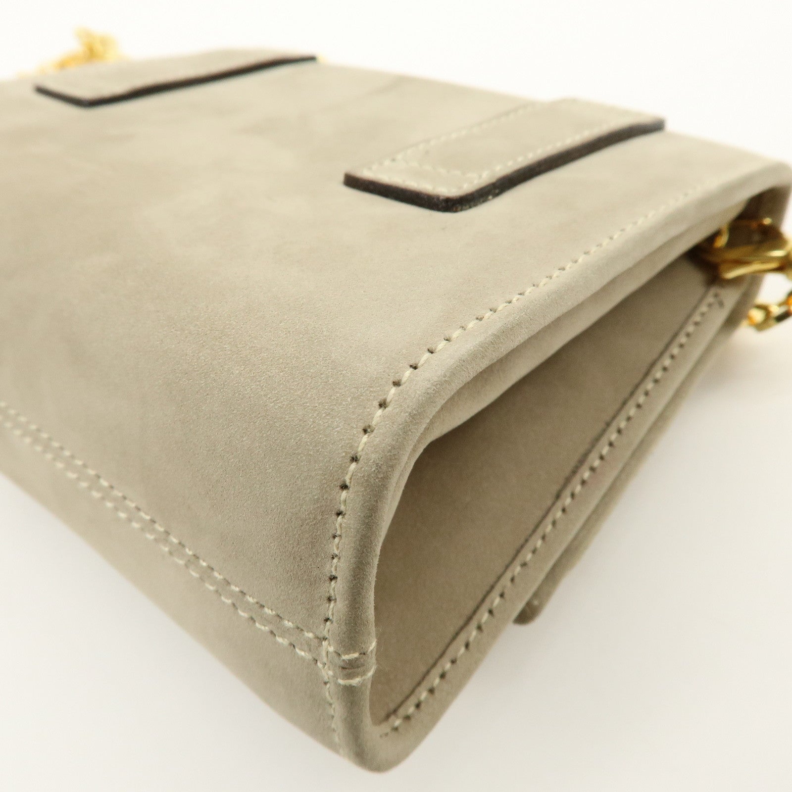 Ferragamo Vara Suede 3Way Chain Shoulder Bag Clutch Waist Bag Beige