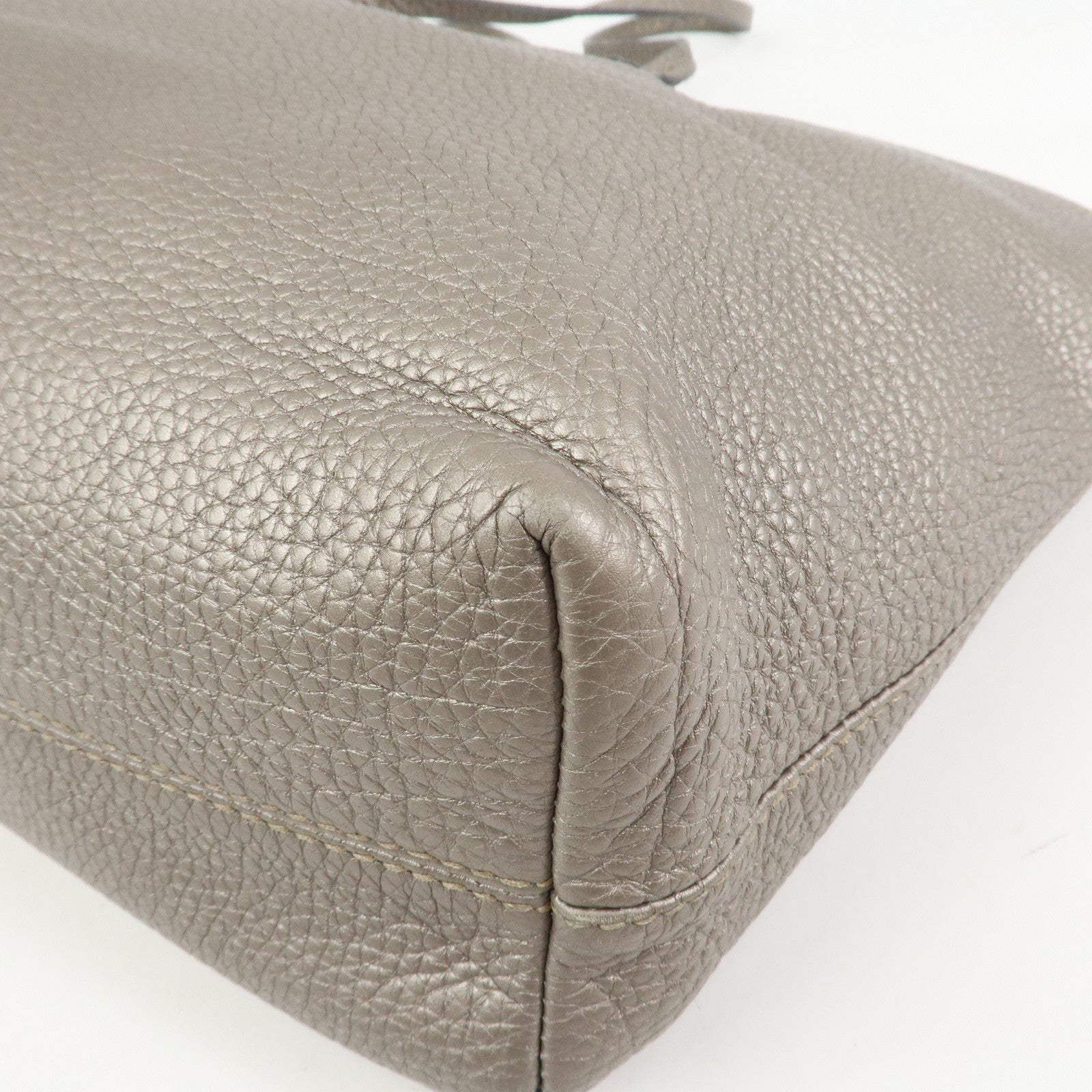 FENDI Seleria Logo Leather Tote Bag Shoulder Bag Gray 8BH185