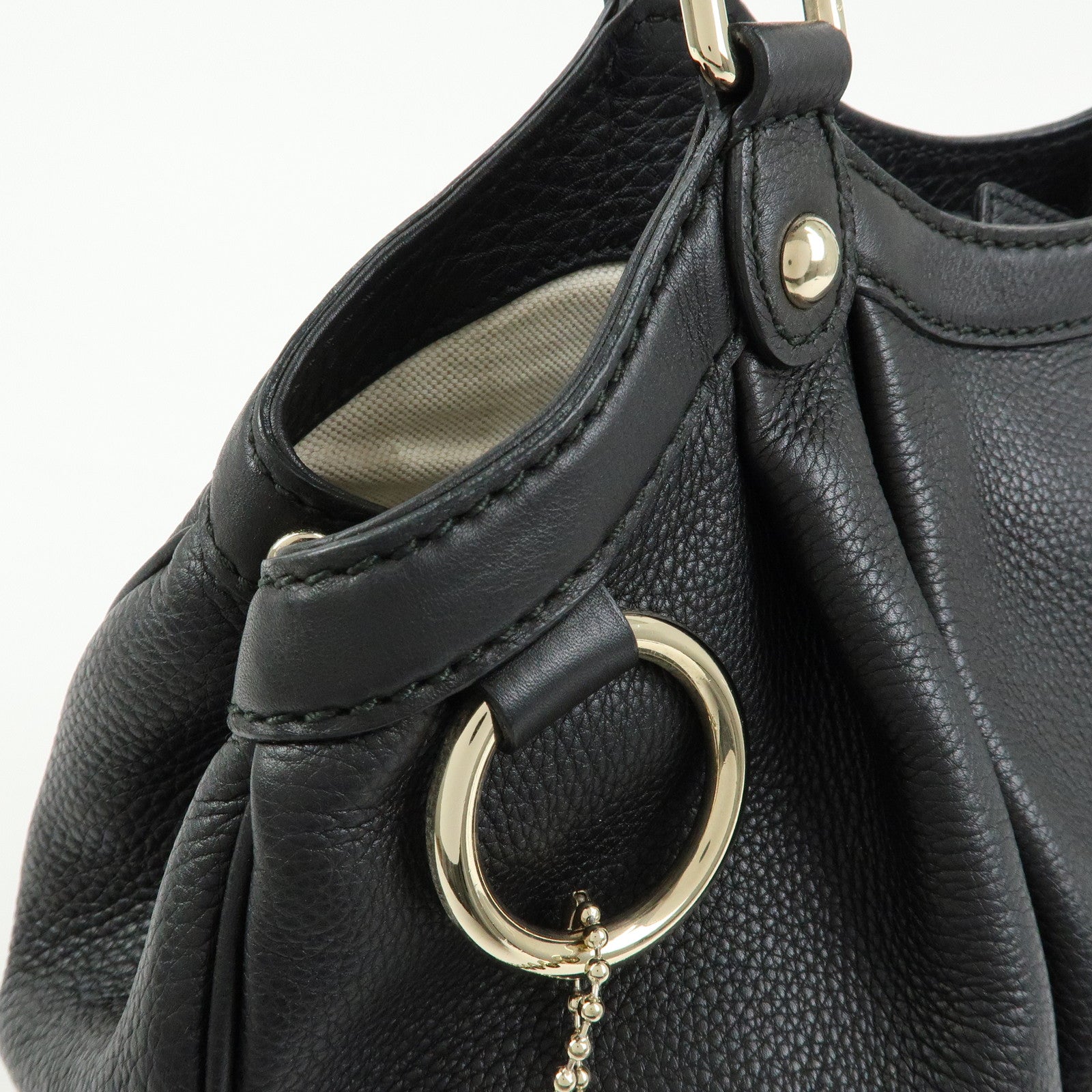 GUCCI Sukey Interlocking G Leather Tote Hand Bag Black 211944