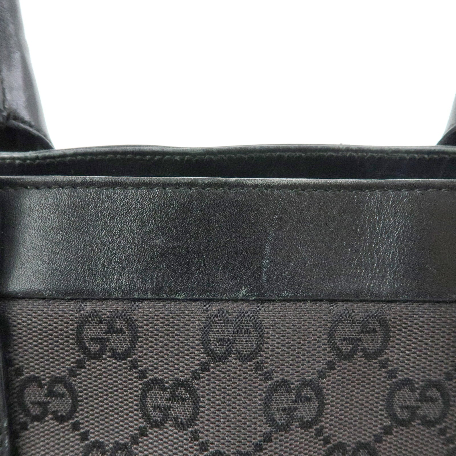 GUCCI GG Canvas Leather Tote Bag Hand Bag Black 002・1119・1705