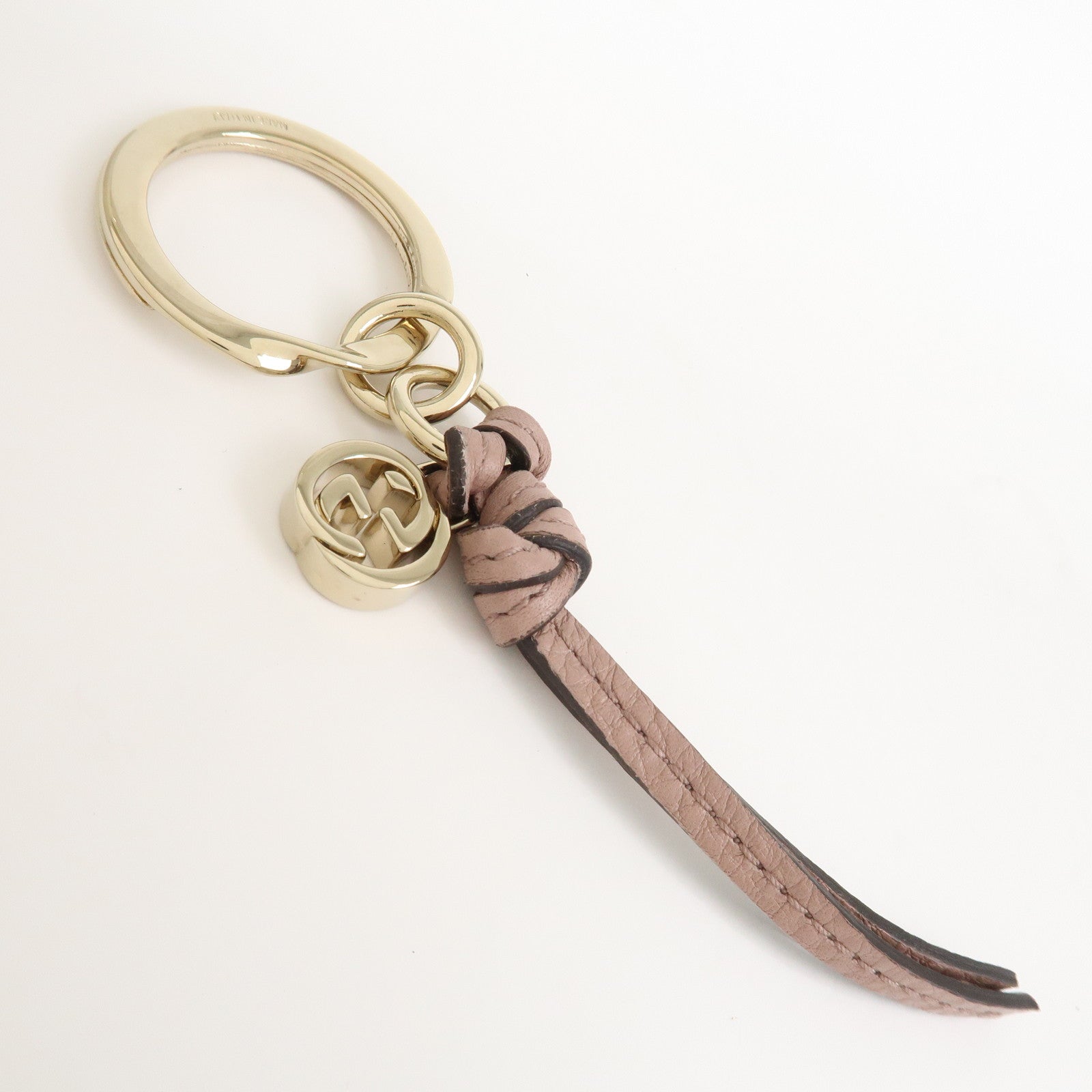 GUCCI Interlocking G Leather Bag Charm Key Chain Pink 324403