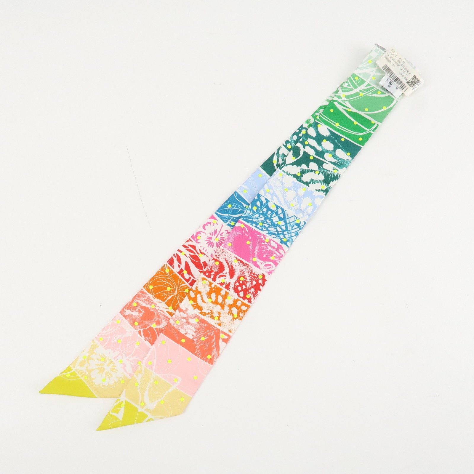 HERMES Twilly Silk 100% Scarf JUNGLE LOVE LOVE Rainbow Multicolor Used