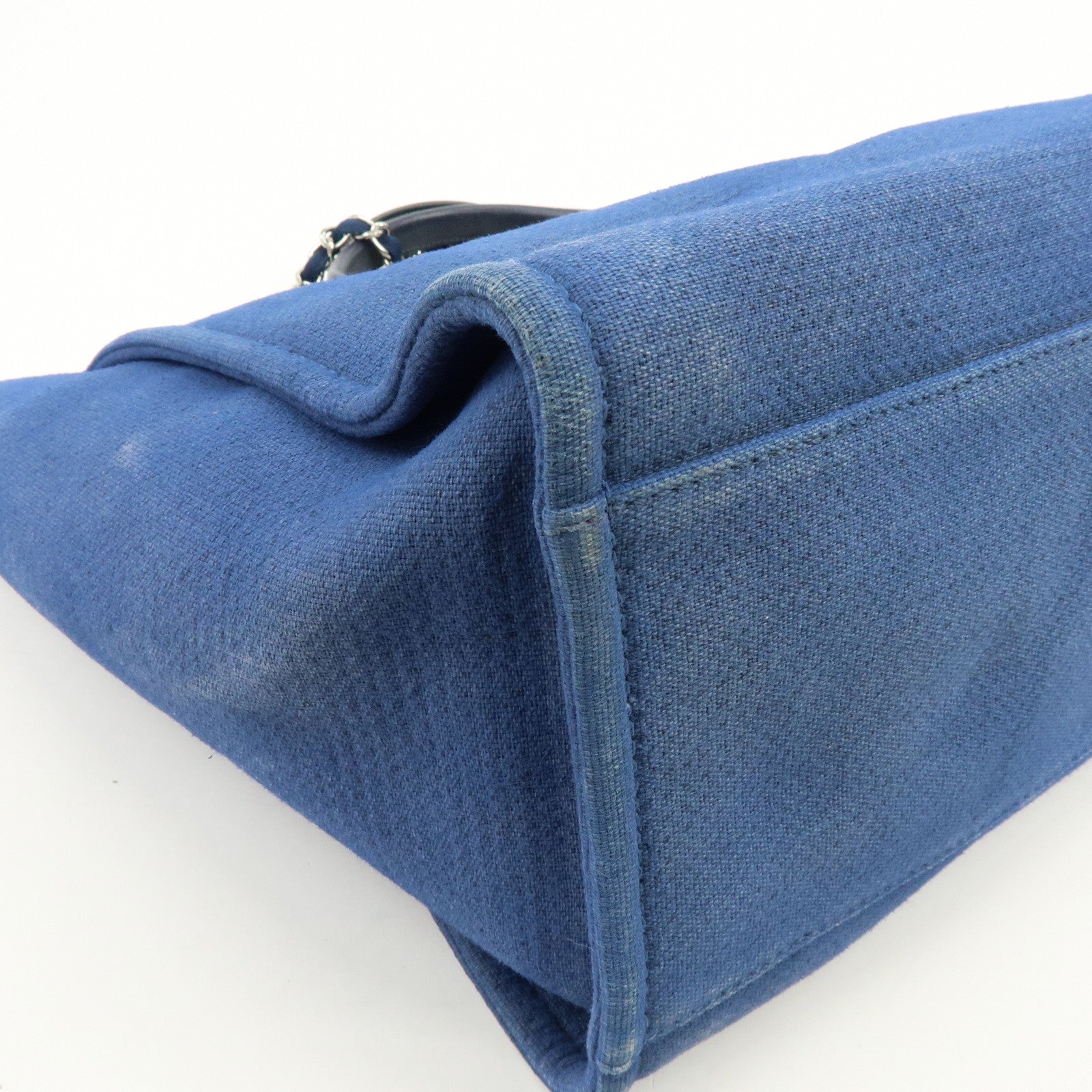 CHANEL Deauville GM Canvas Leather 2Way Tote Bag Blue A66941