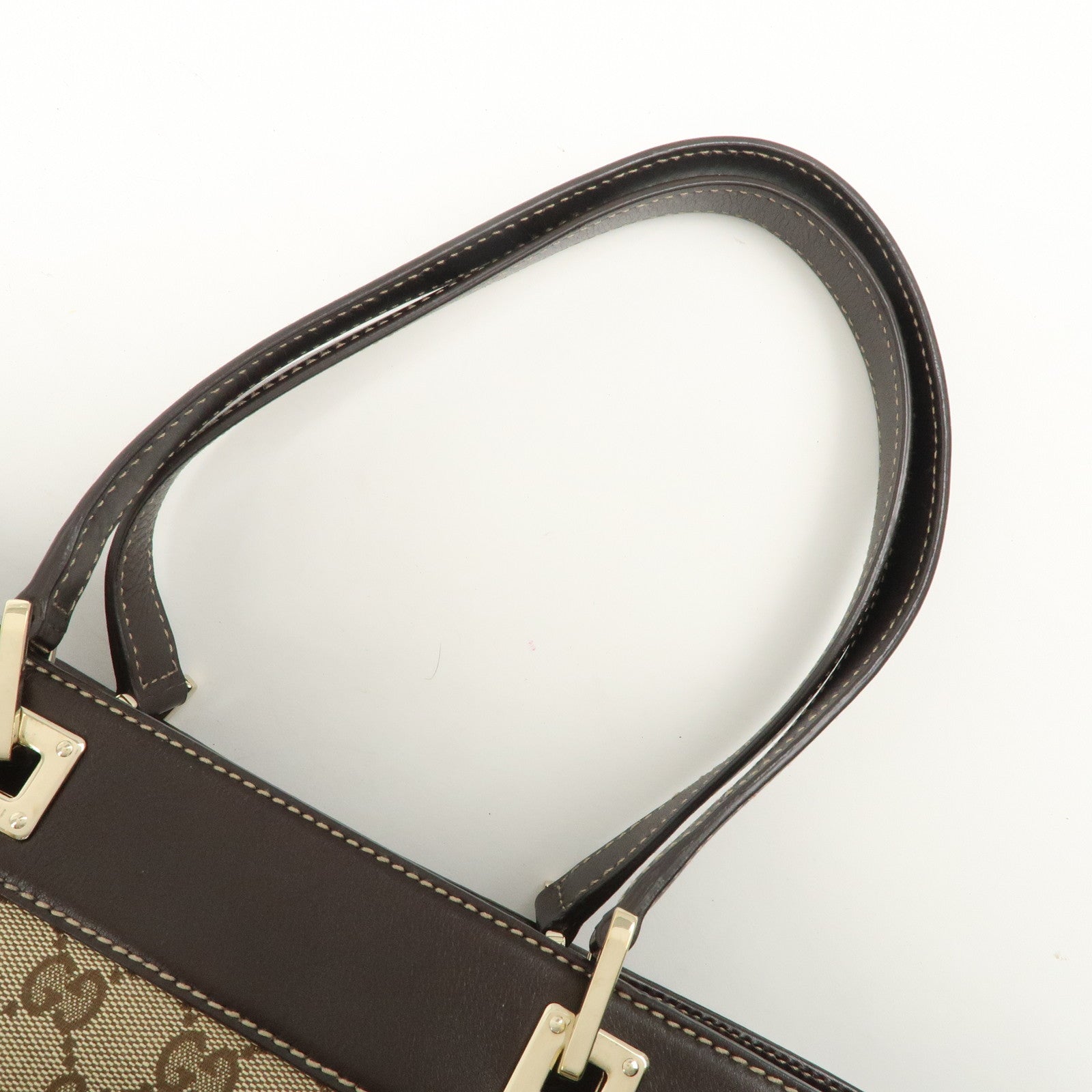 GUCCI GG Canvas Leather Tote Bag Hand Bag Brown Beige 145993