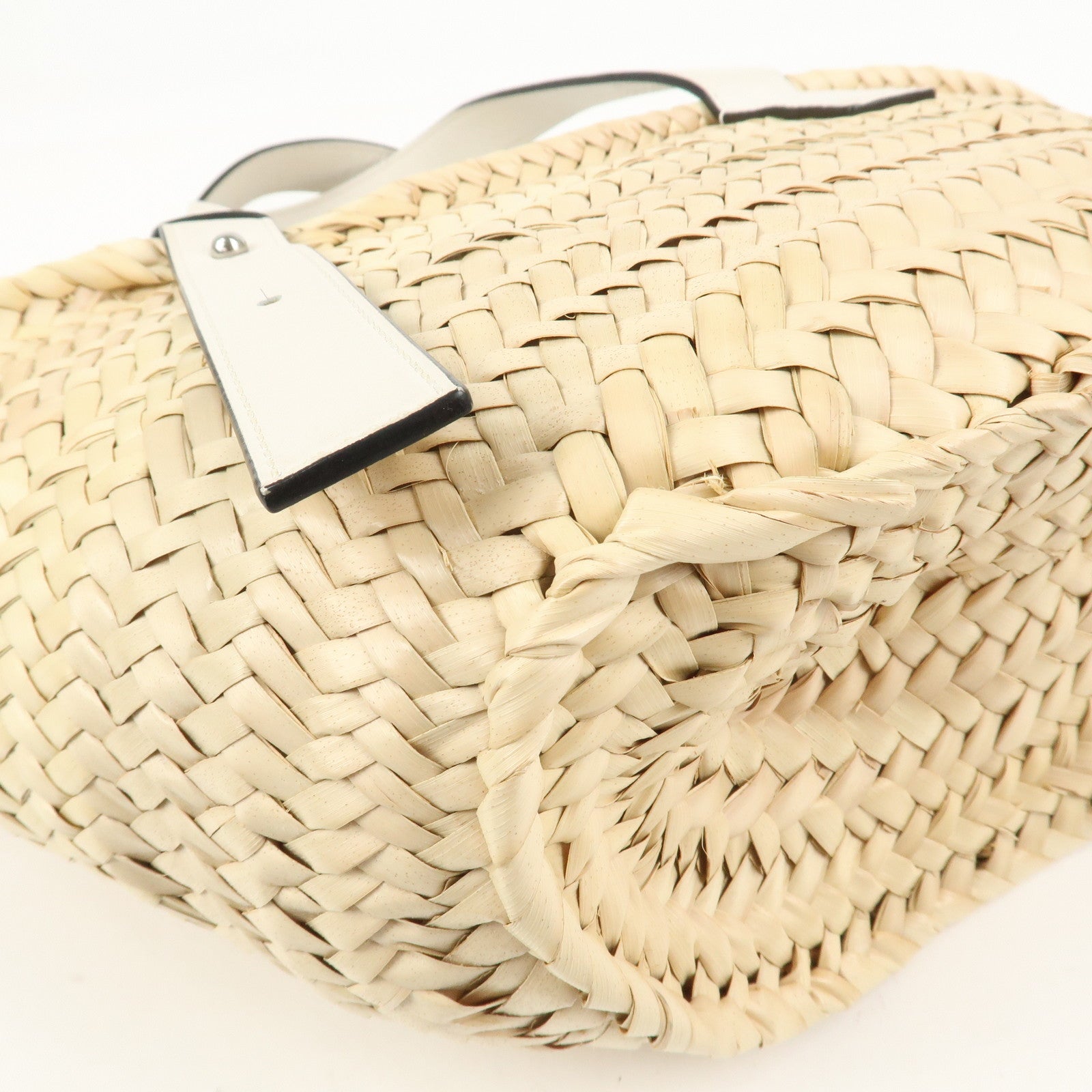 LOEWE Raffia Leather Small Basket Bag Hand Bag Natural White