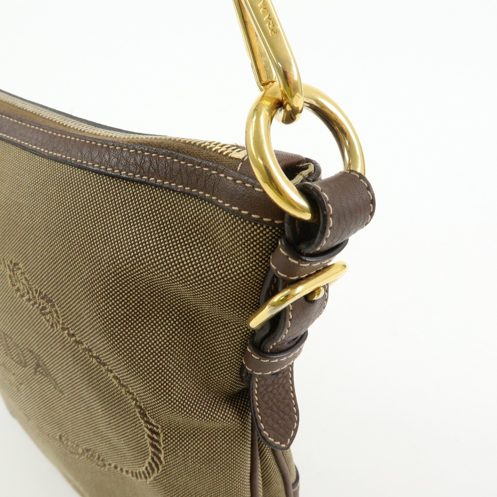 PRADA Logo Jacguard Leather Shoulder Bag Crossbody Bag Brown 1BT867