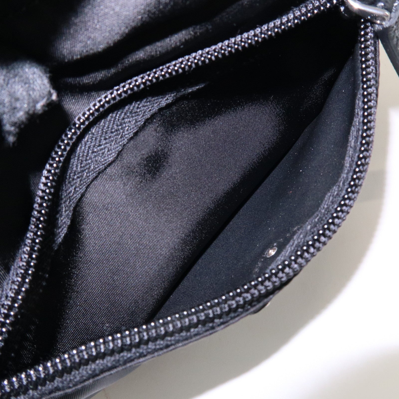 PRADA Triangle Logo Nylon Saffiano Leather Pouch Black 1NA393