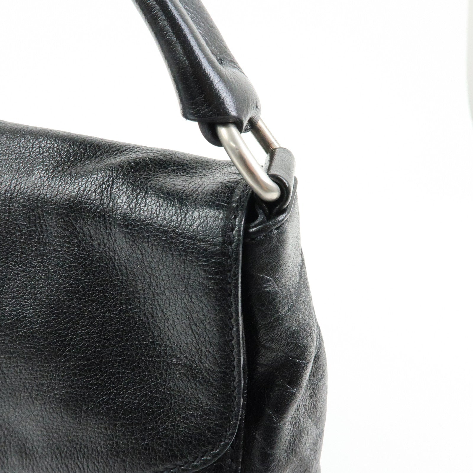 PRADA Triangle Logo Leather Hand Bag Shoulder Bag Black