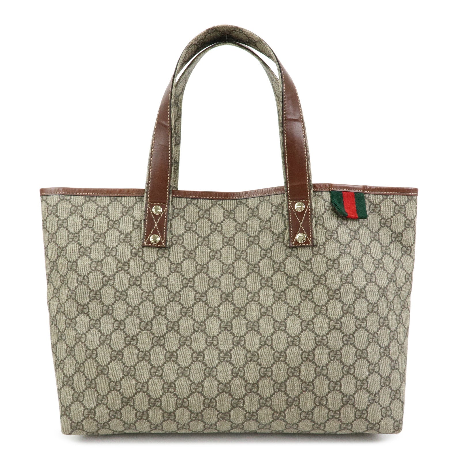 GUCCI GG Supreme Leather Sherry Tote Bag Beige Brown 211134