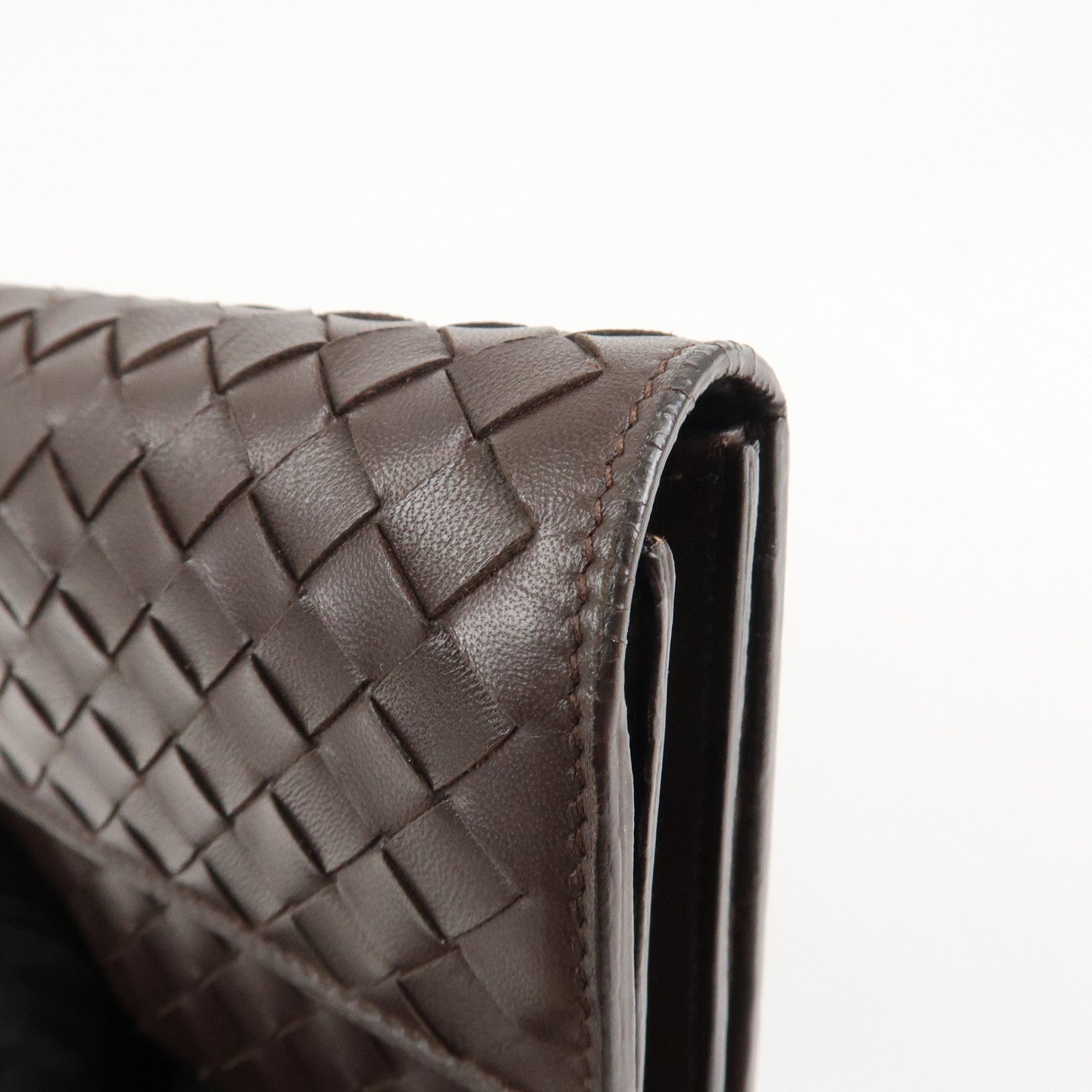 BOTTEGA VENETA Intrecciato Leather Long Wallet Brown Used