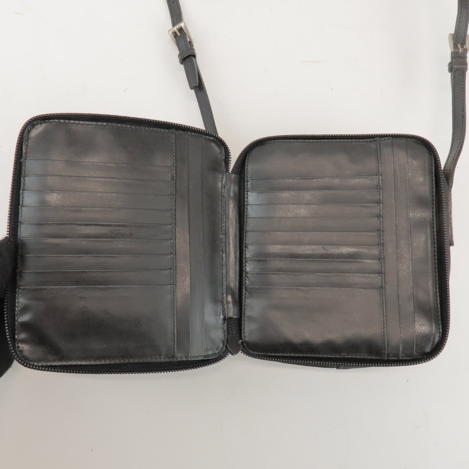 PRADA Triangle Logo Nylon Leather Crossbody Bag Shoulder Bag Black