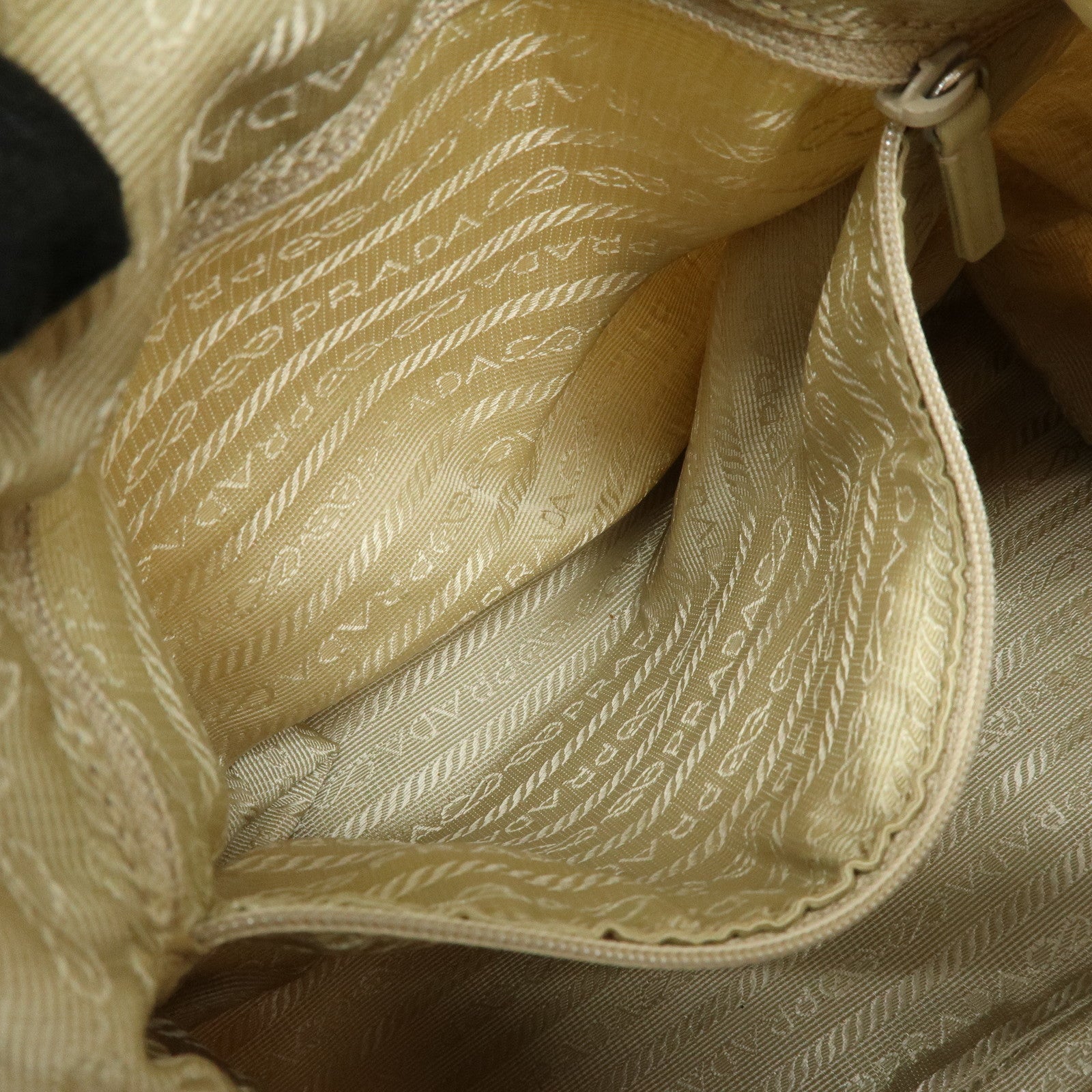 PRADA Triangle Logo Nylon Leather Shoulder Bag Hand Bag Beige