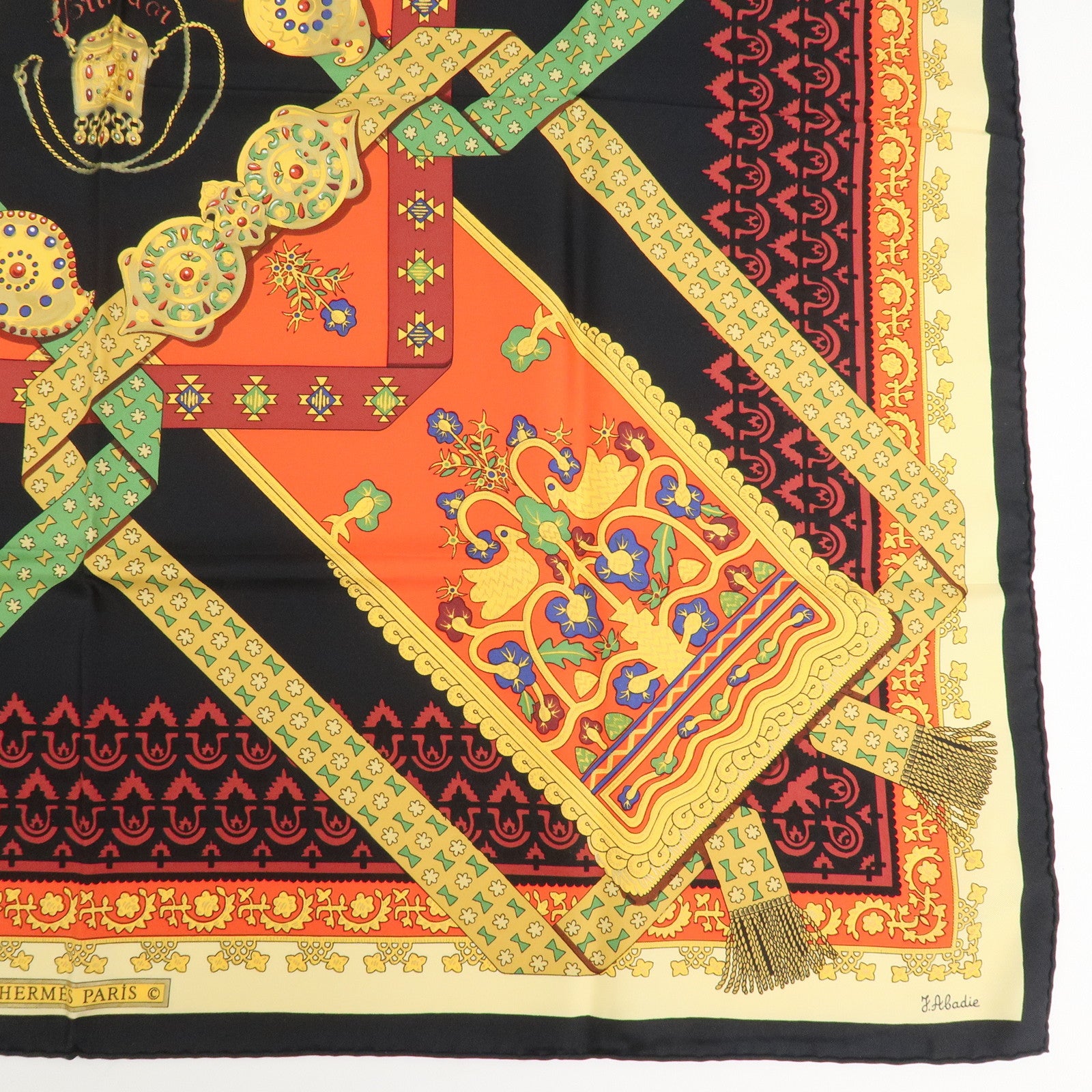 HERMES Carre 90 Silk 100% Scarf Brins d'or Black Red