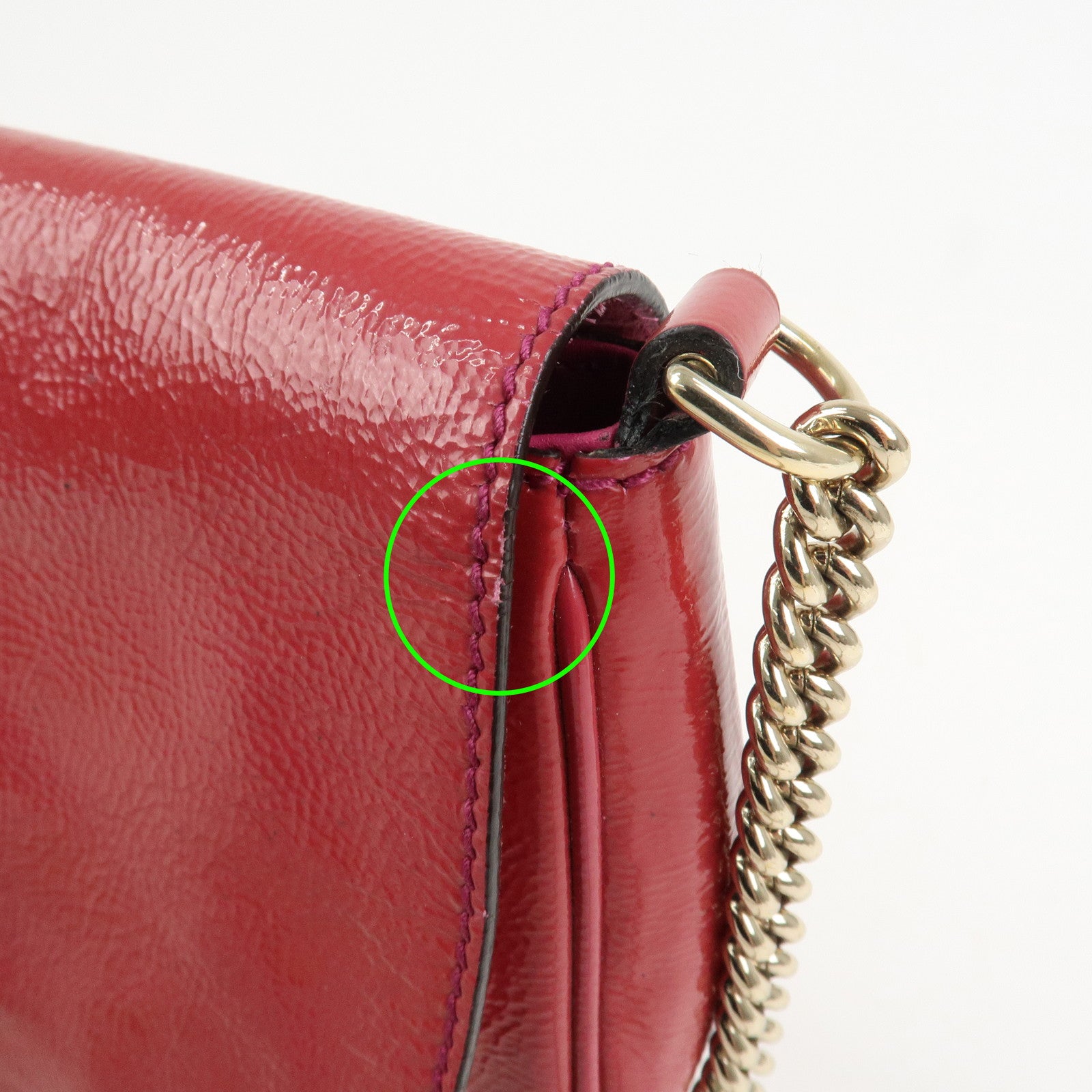GUCCI SOHO Patent Leather Chain Shoulder Bag Red 336752