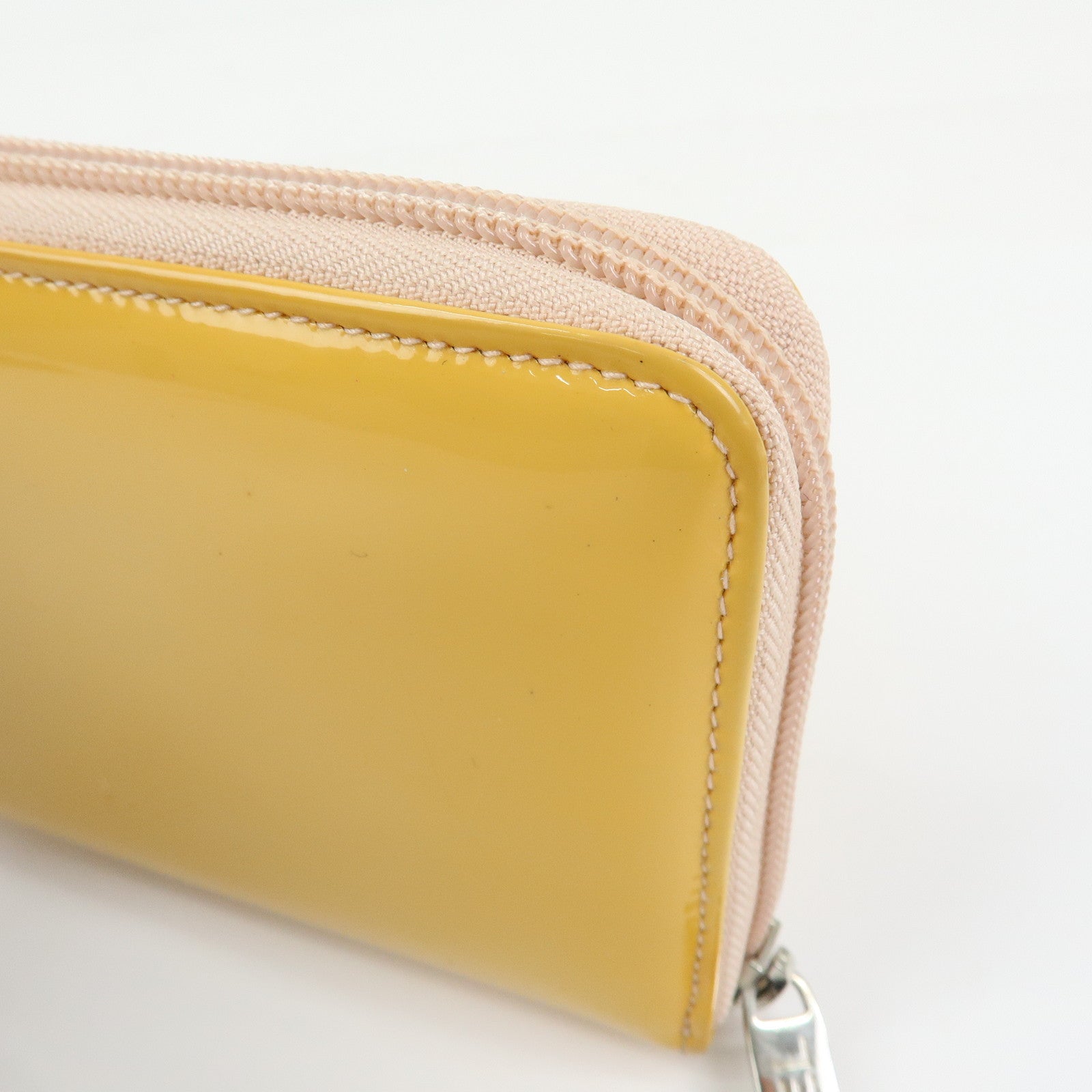 CHANEL Makeup COCO Mark Patent Leather Long Wallet Yellow