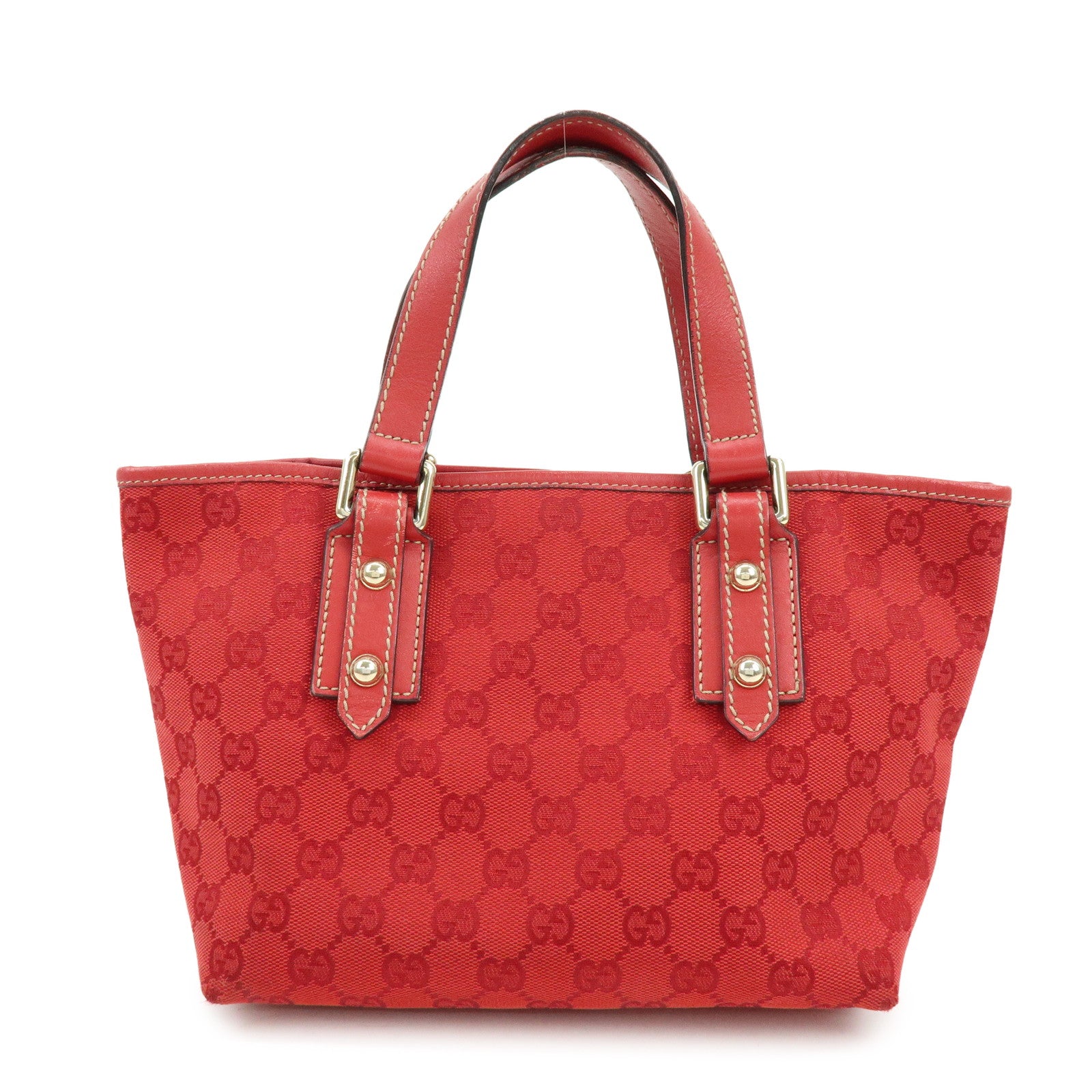GUCCI GG Canvas Leather Tote Bag Hand Bag Red 257249