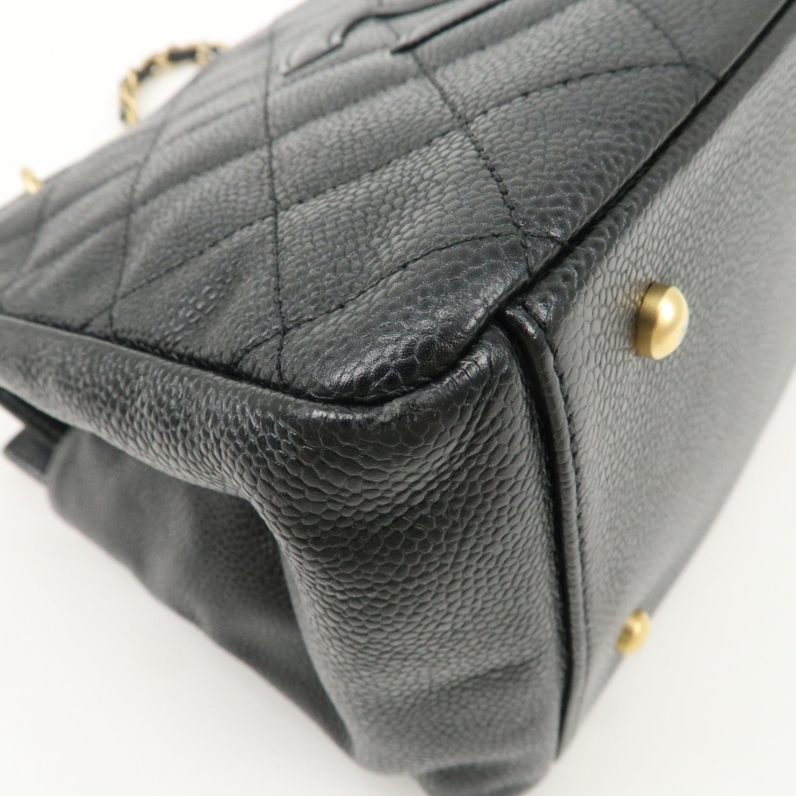 CHANEL COCO Mark Matelasse Caviarskin Chain Tote Bag Black Used