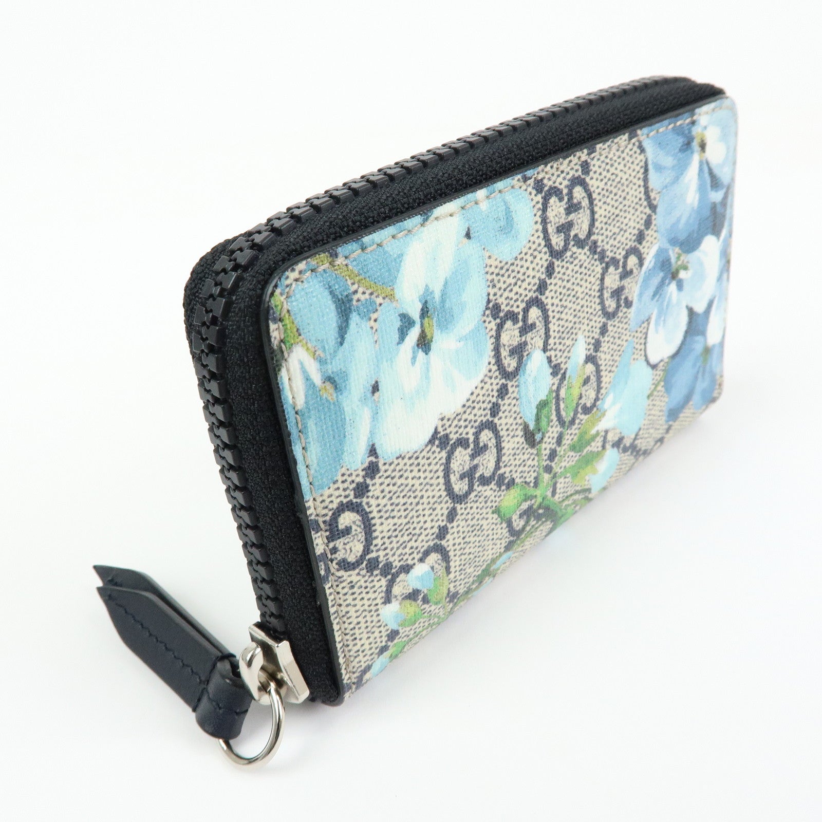 GUCCI GG Blooms GG Supreme Leather Card Case Beige Navy 410220