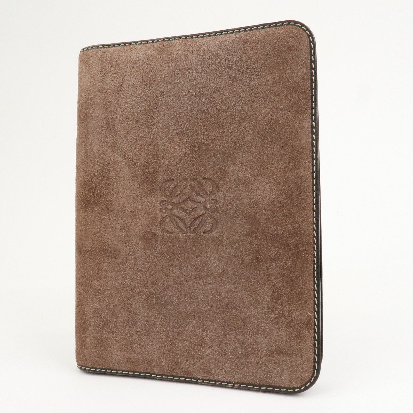 LOEWE Suede Leather Round Zippy Planer Cover Agenda Cover Brown