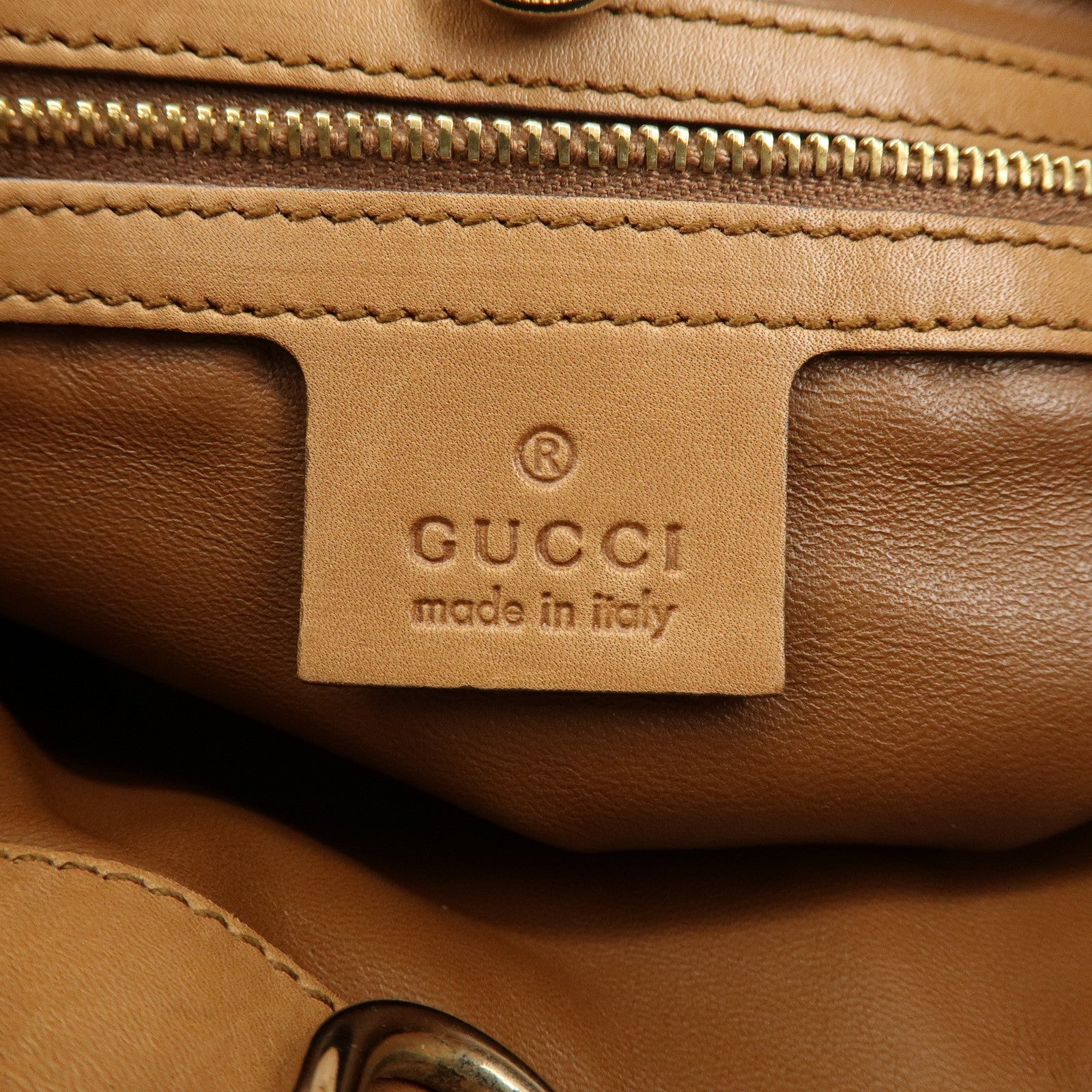 GUCCI Script Logo Leather Fur Tote Bag Fur Pouch Brown 269878