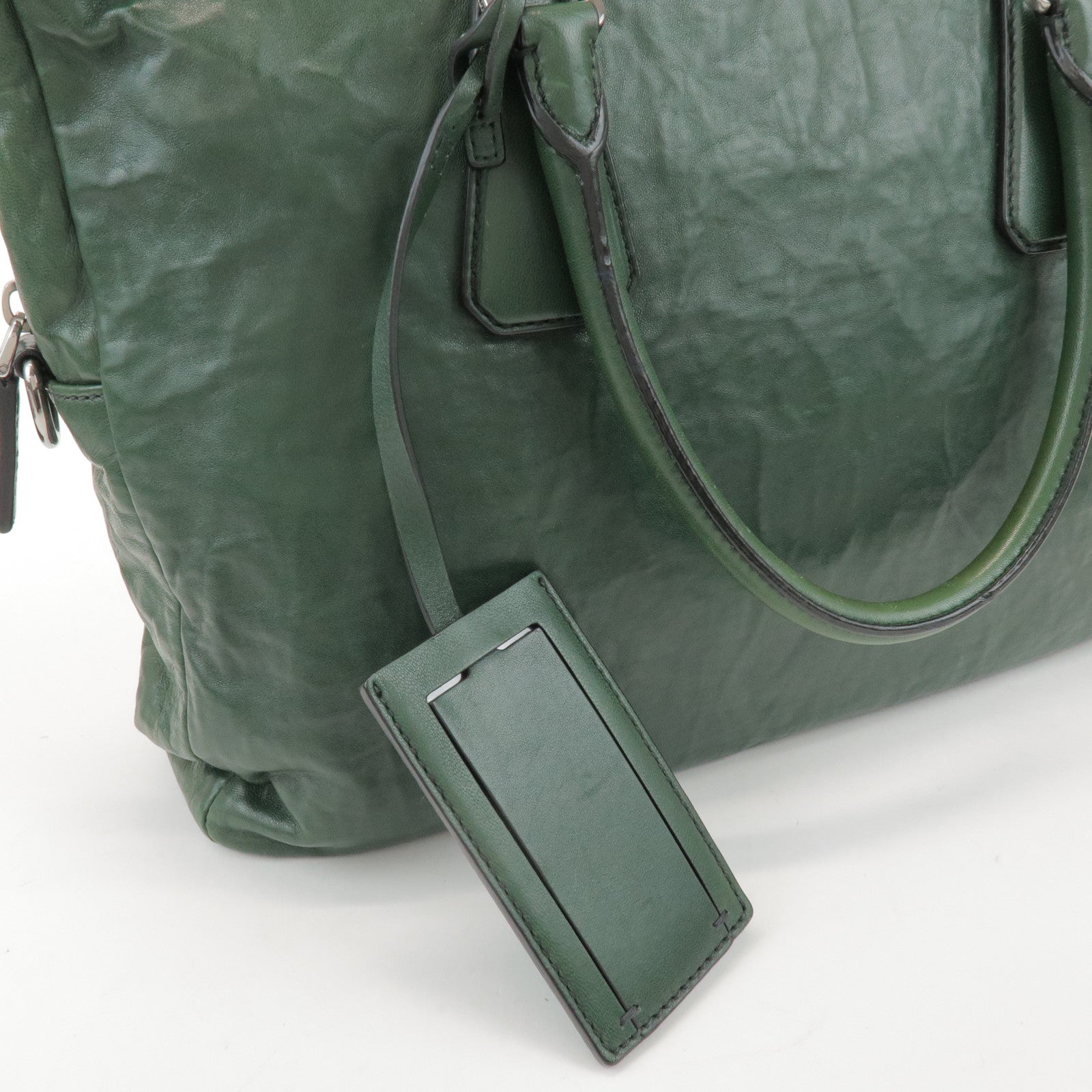 PRADA Triangle Logo 2Way Leather Hand Bag Shoulder Bag Green