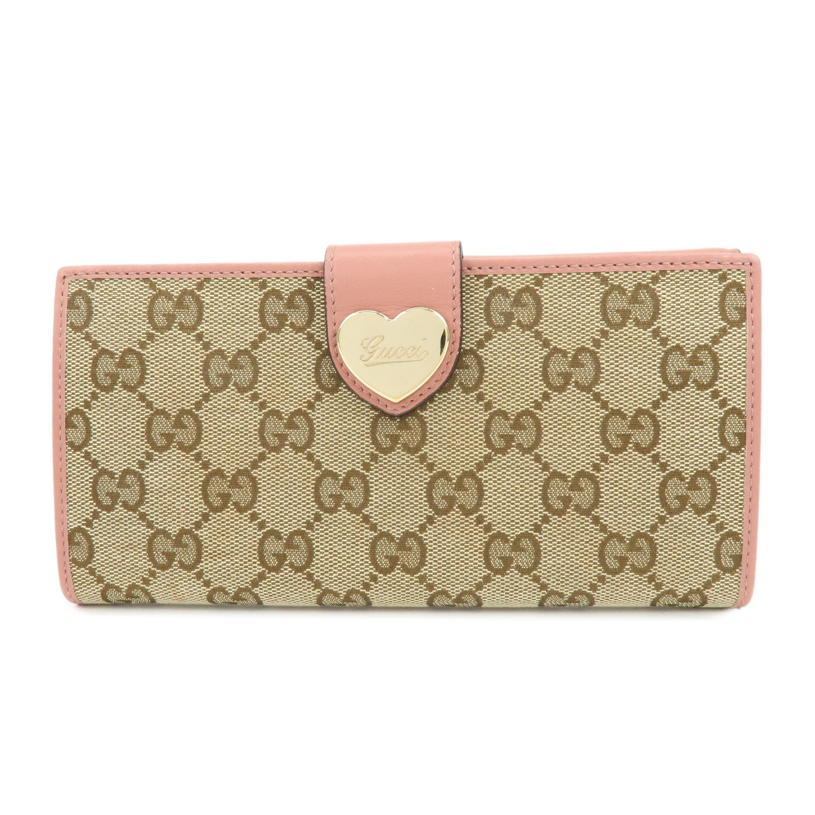 GUCCI Lovely Heart GG Canvas Leather Bi-fold Long Wallet 203550
