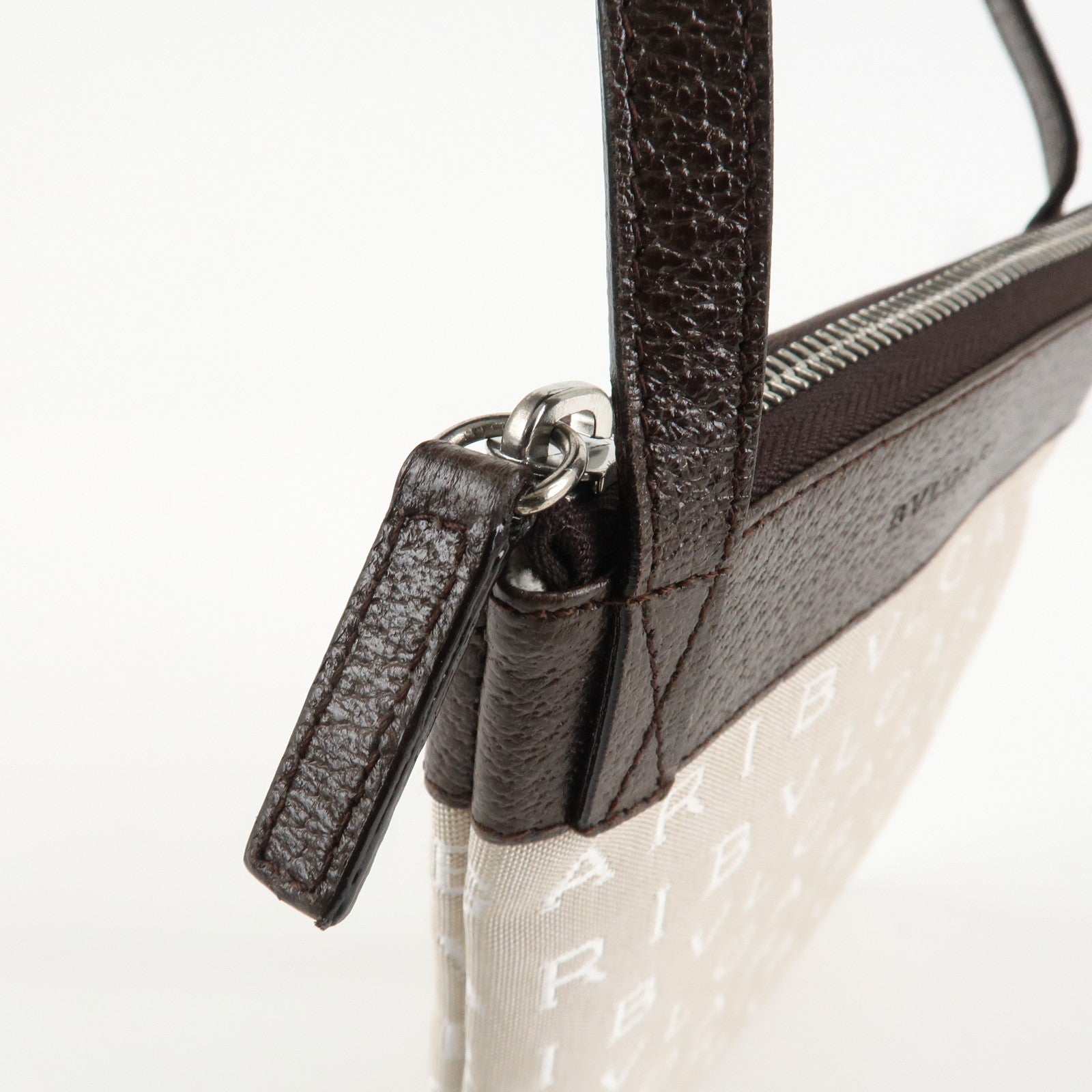 BVLGARI Logo Mania Leather Canvas Shoulder Bag Beige Dark Brown Used