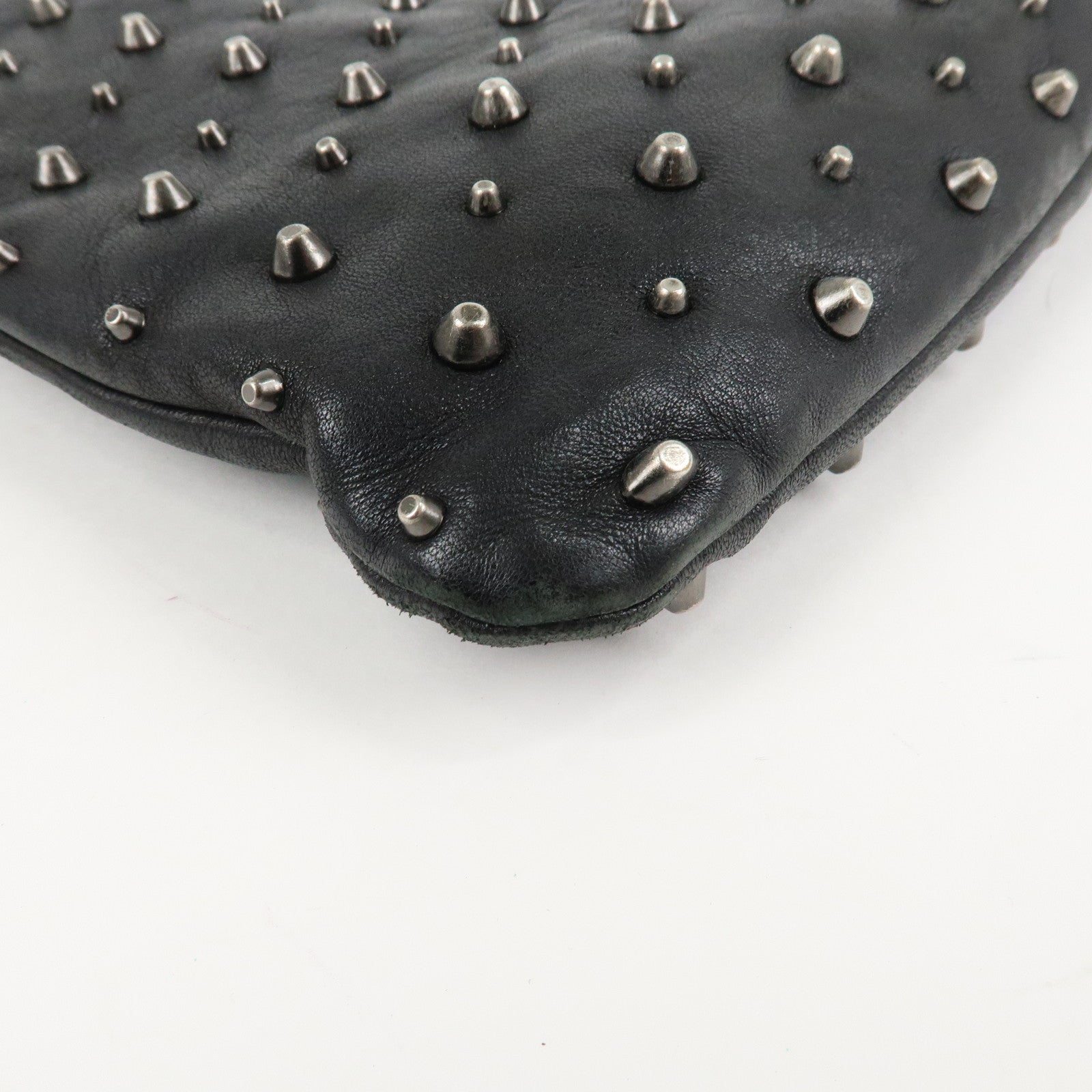 JIMMY CHOO Leather Studs Clutch Bag Black Silver HDW Used