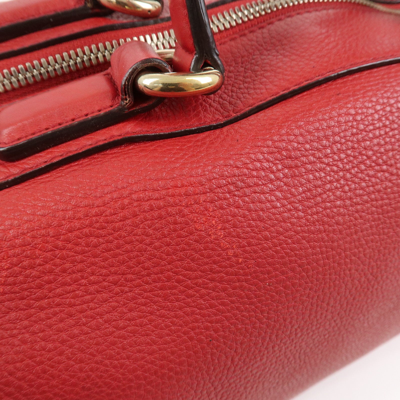 GUCCI SOHO Interlocking G Leather Boston Bag Hand Bag Red 282302