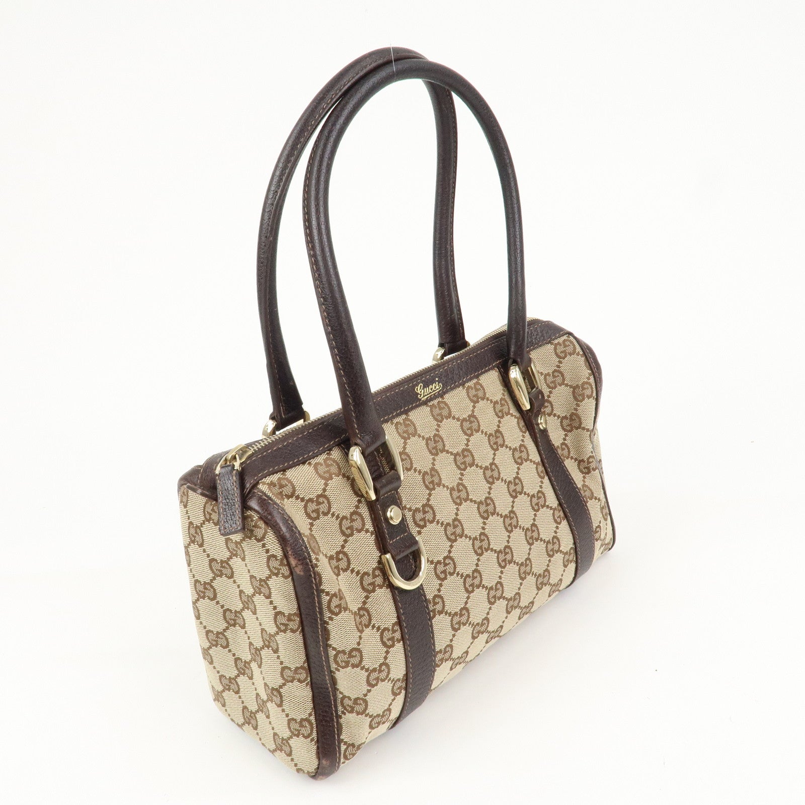 GUCCI Abbey GG Canvas Leather Mini Boston Bag Brown Beige 130942