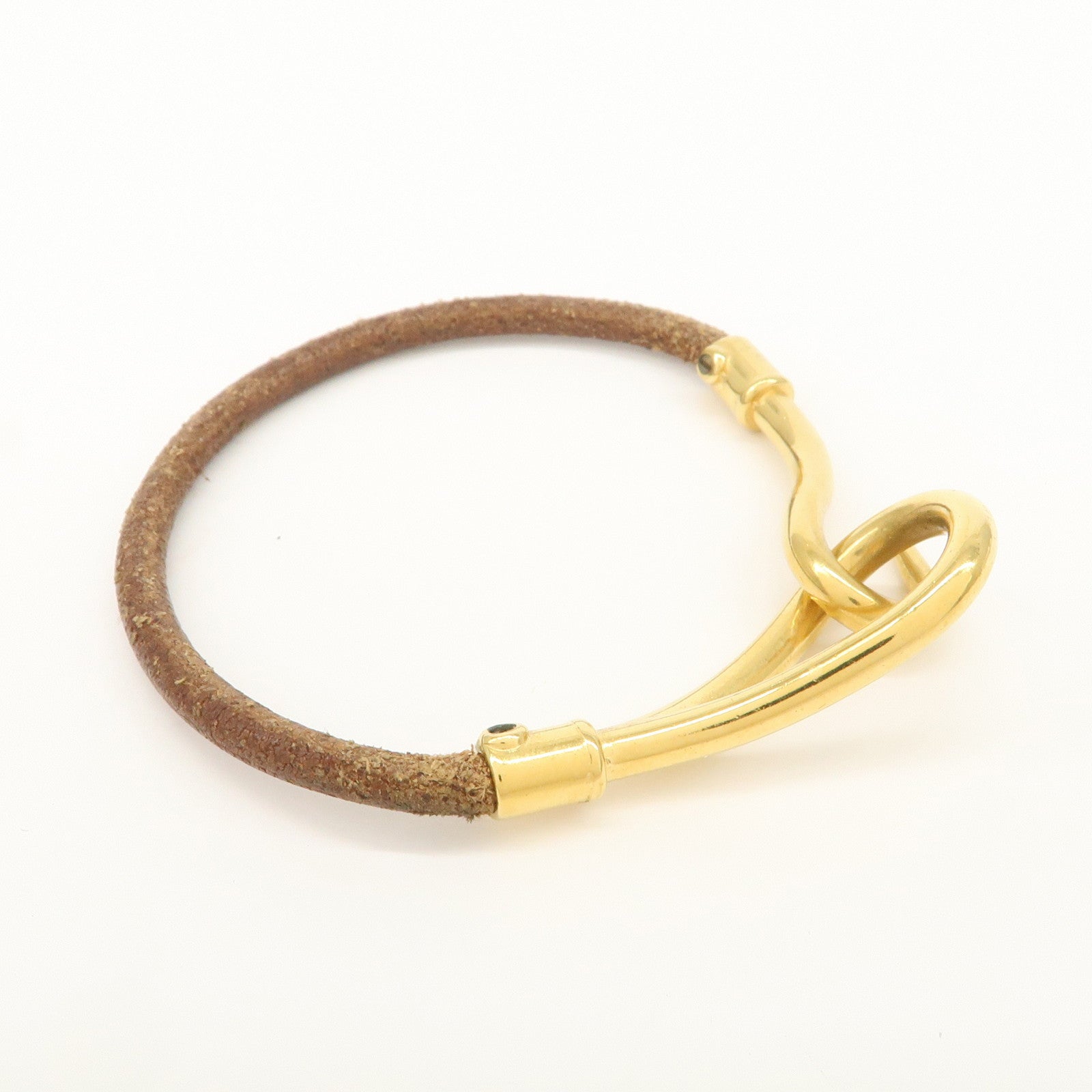 HERMES Leather Jumbo Choker Bracelet Brown Gold
