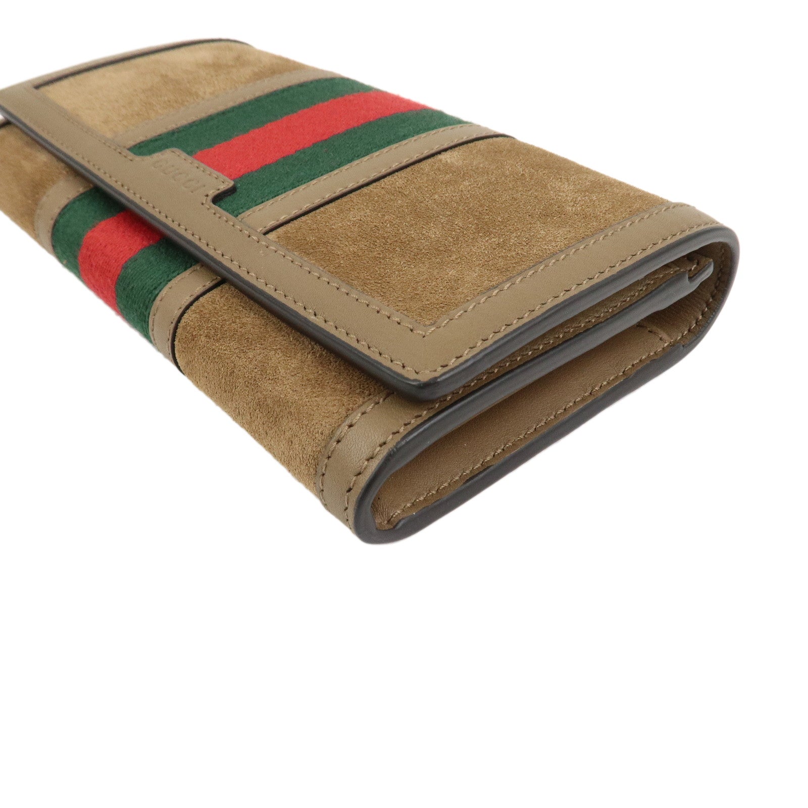 GUCCI Sherry Suede Leather Flap Long Wallet Brown 409440