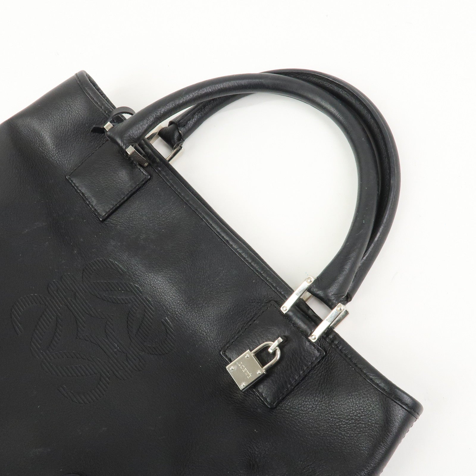 LOEWE Anagram Leather Tote Bag Hand Bag Black