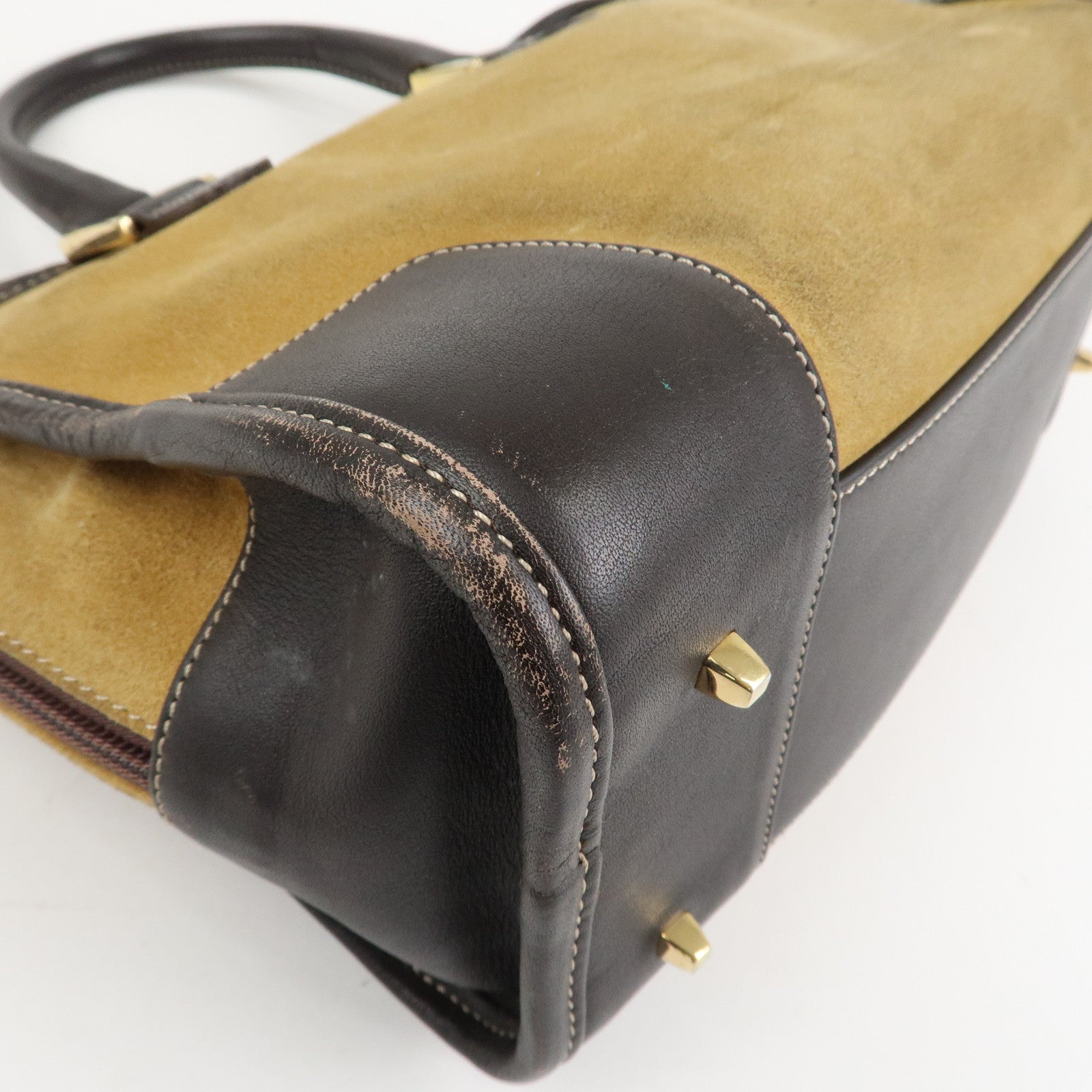 LOEWE Anagram Leather Suede Amazona 28 Hand Bag Beige Brown