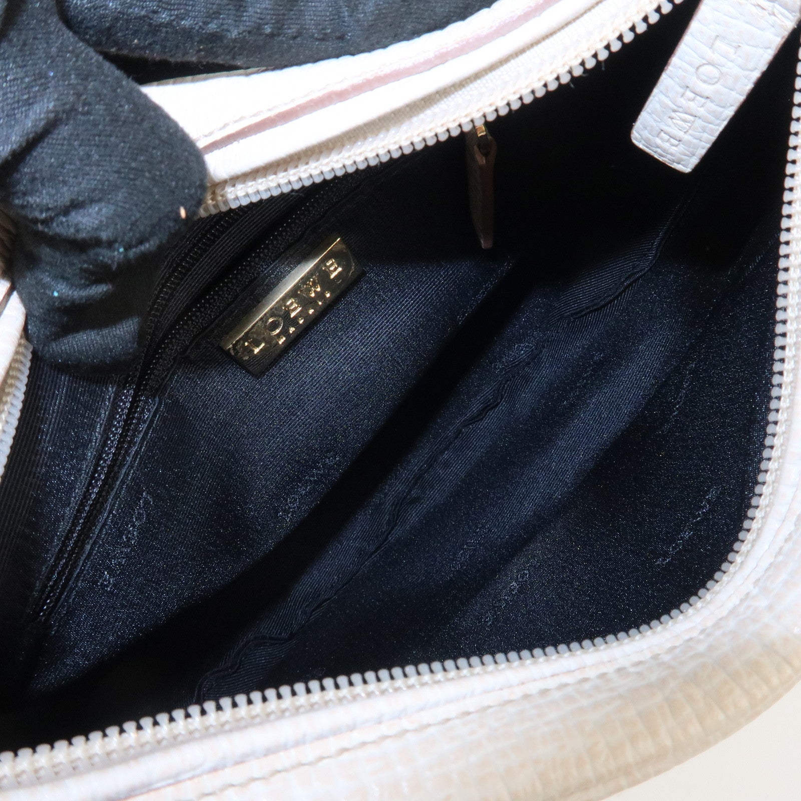 LOEWE Logo Leather 2Way Shoulder Bag Hand Bag Ivory