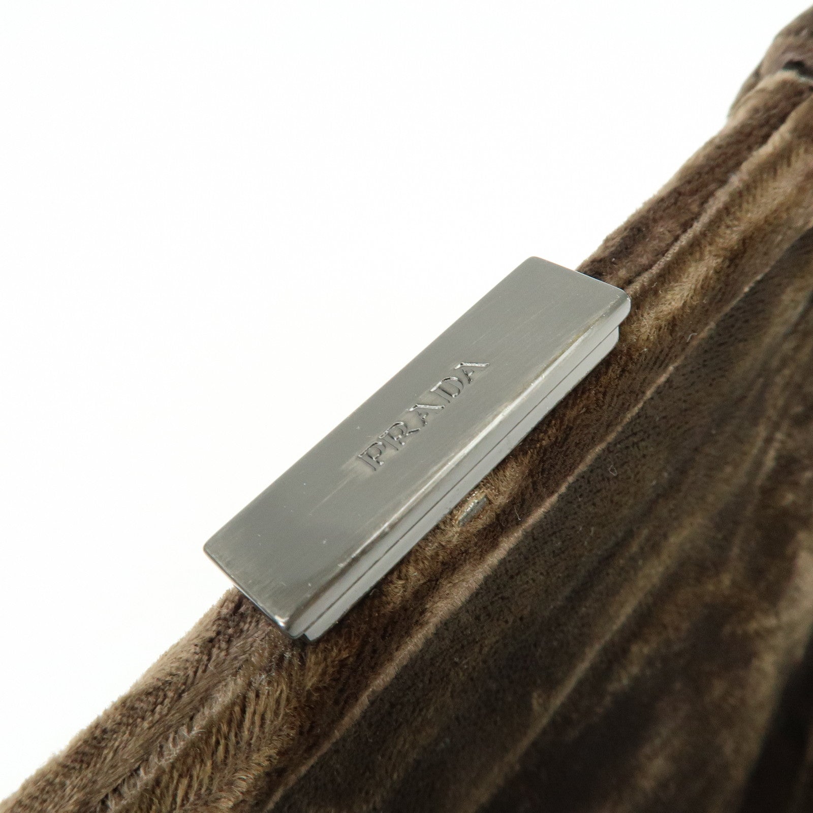 PRADA Logo Velour Hand Bag Brown B7641