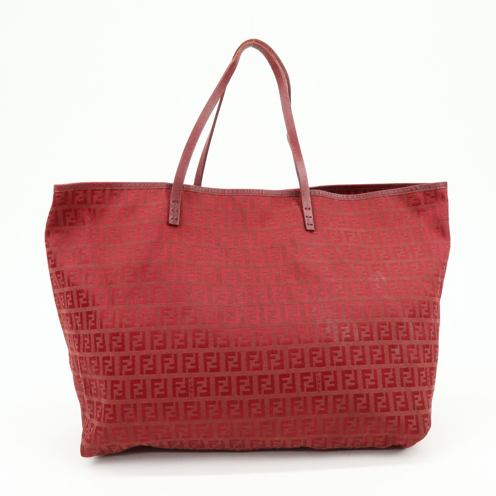 FENDI Zucchino Canvas Leather Tote Bag Shoulder Bag Red 8BH005