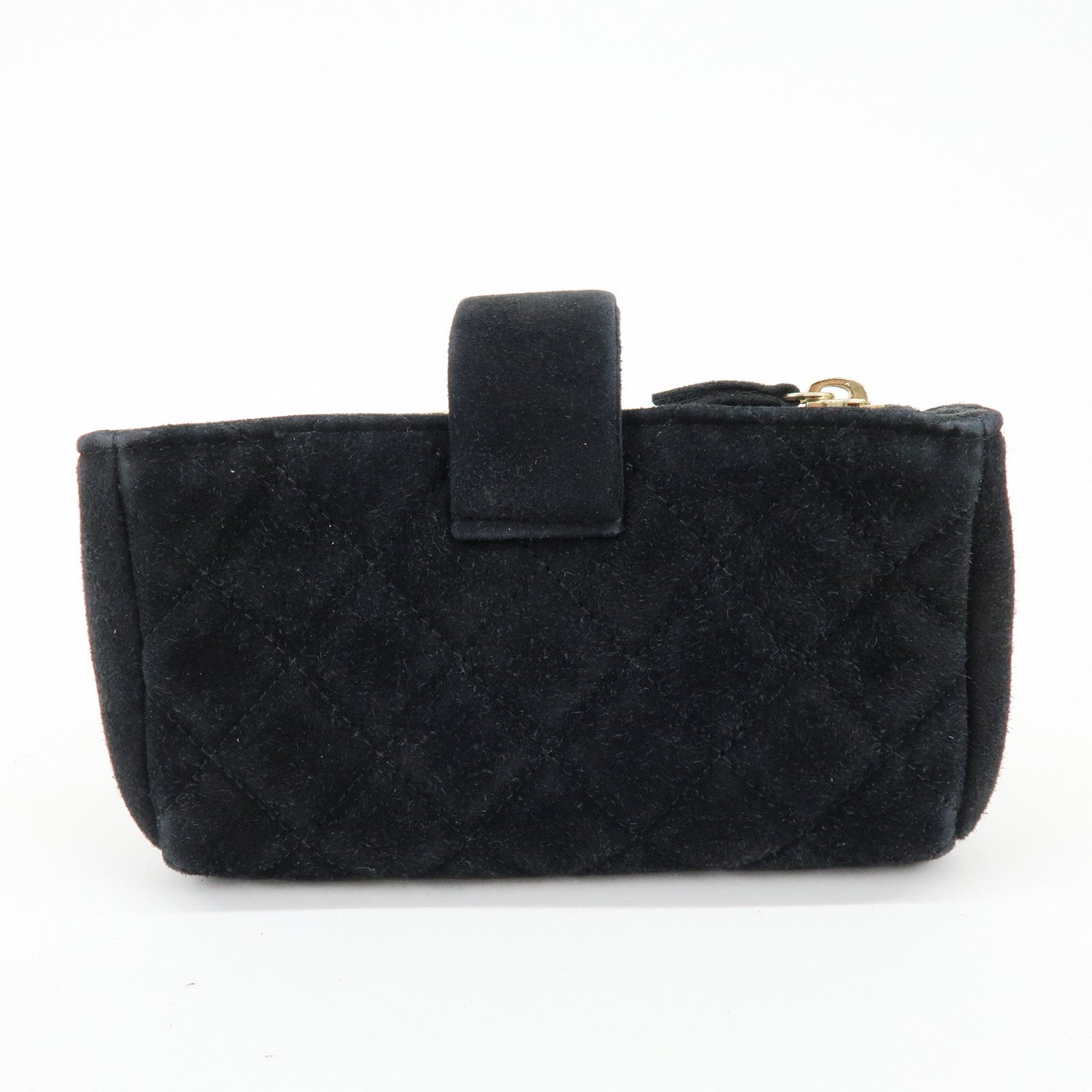 CHANEL Matelasse COCO Mark Suede Cosmetic Makeup Pouch Black