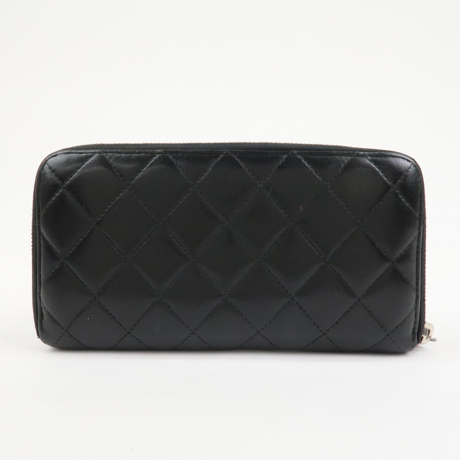 CHANEL Matelasse Lamb skin Leather Round Zippy Wallet Black Silver