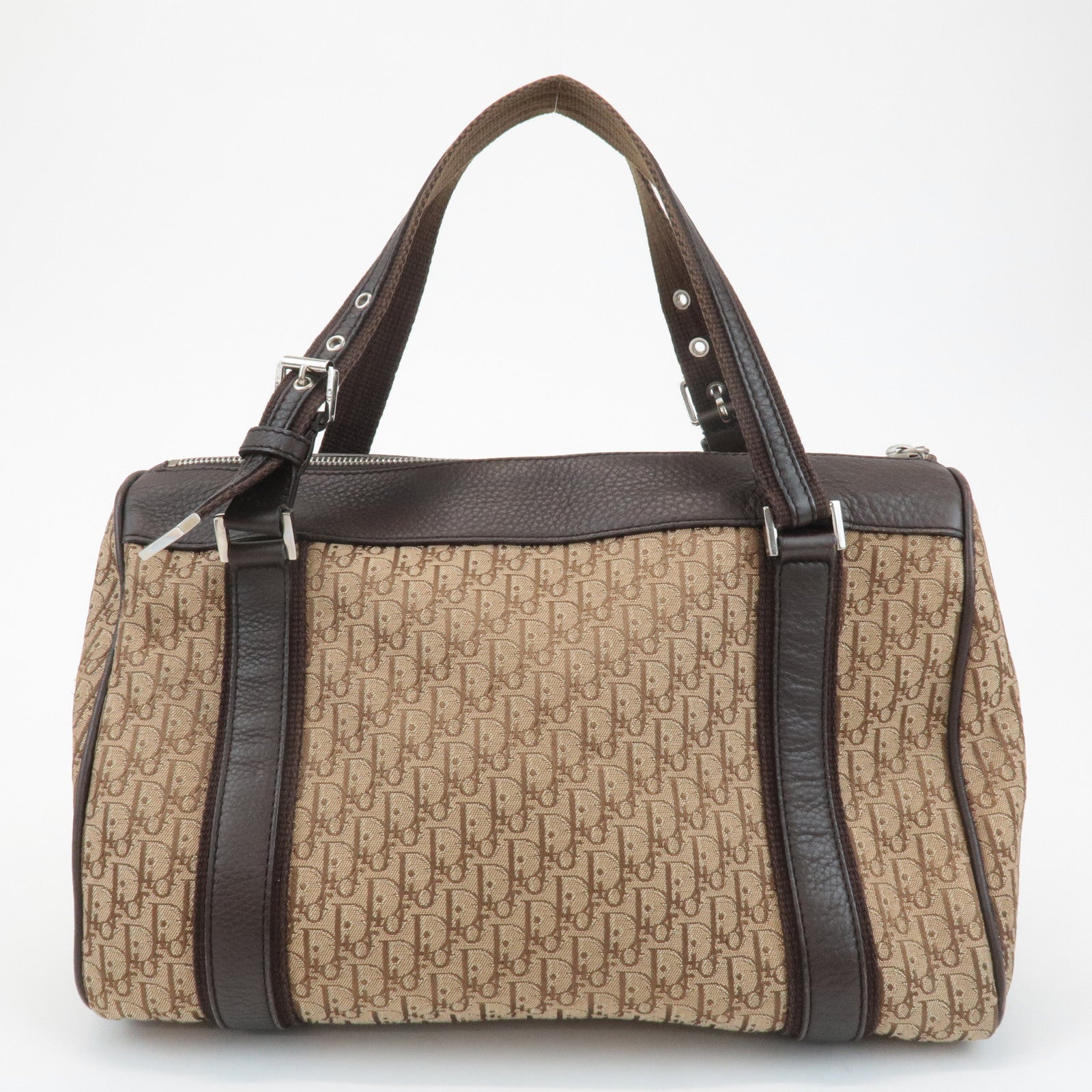 Christian Dior Trotter Street Chic Leather Canvas Boston Bag Beige Used