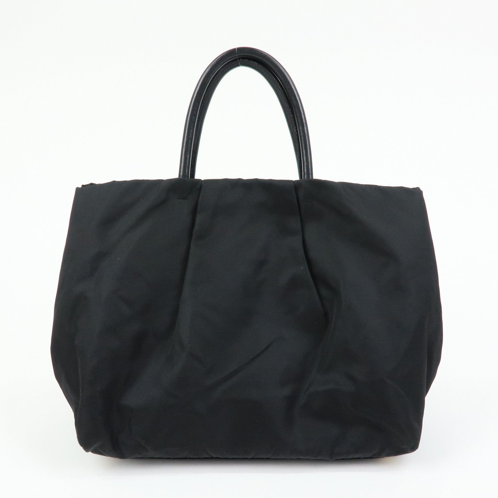 PRADA Nylon Leather Ribbon Hand Bag Tote Bag Black BN1601