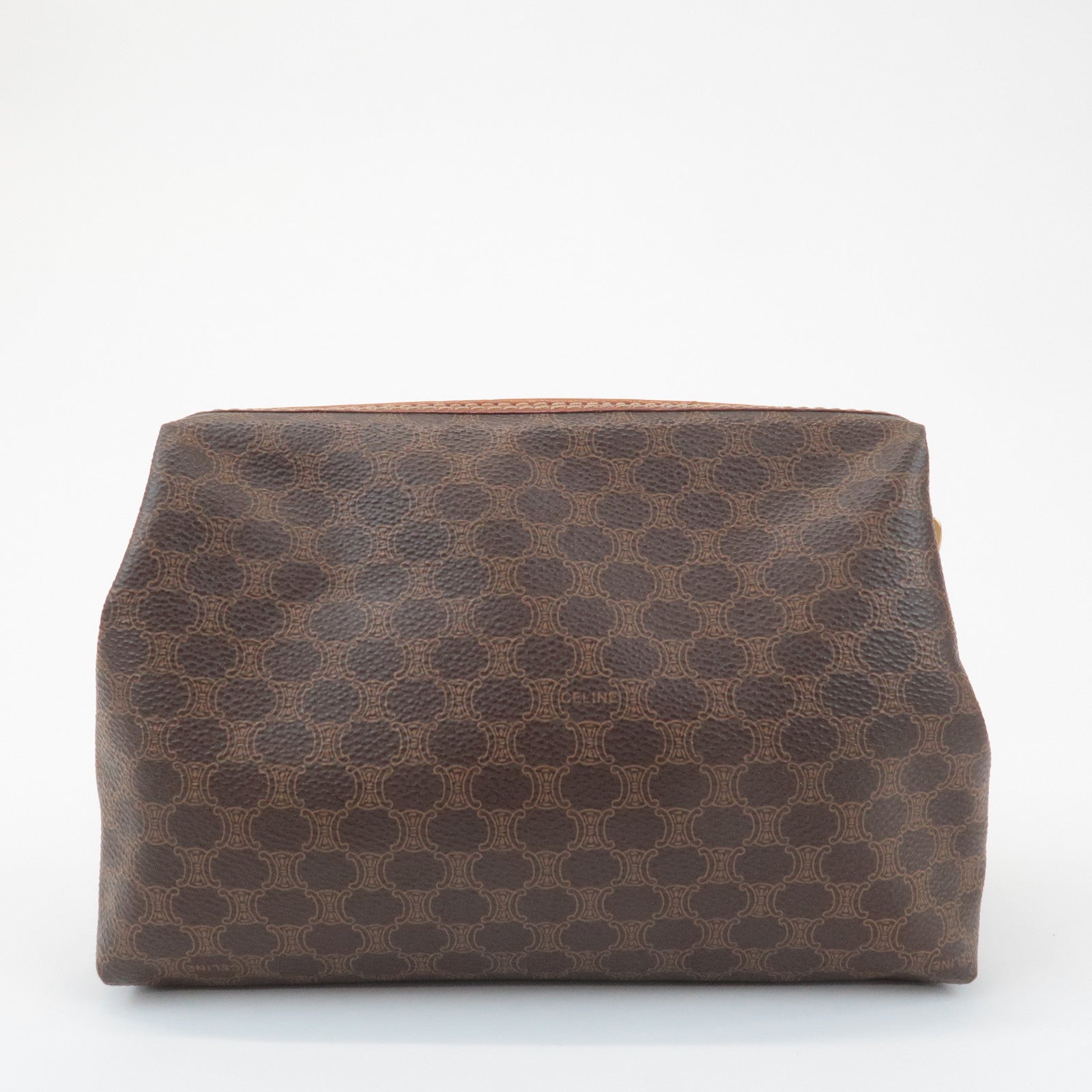 CELINE Macadam PVC Leather Canvas Pouch Brown Gold Hardware