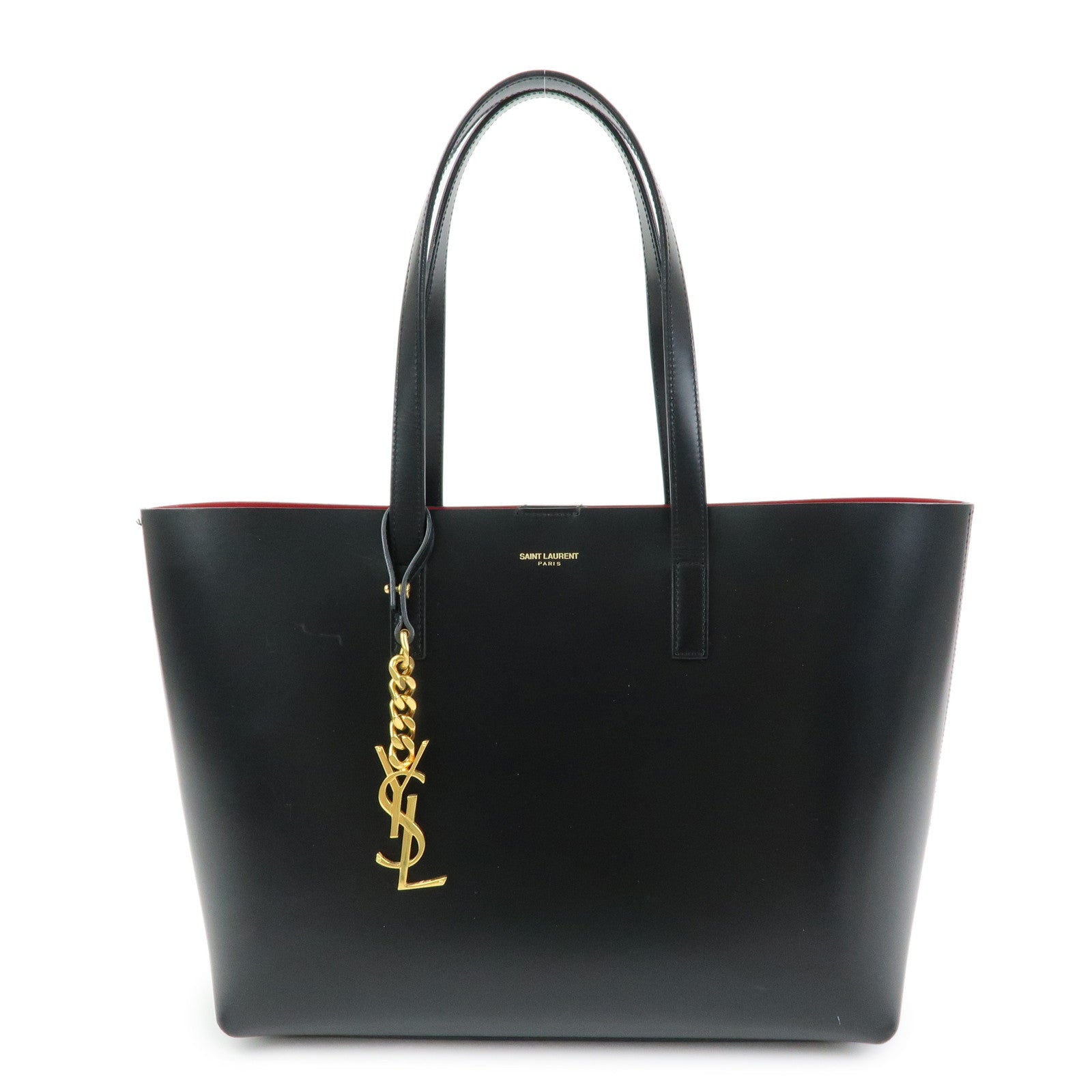 SAINT LAURENT PARIS Cassandra Leather Tote Hand Bag Black 383357