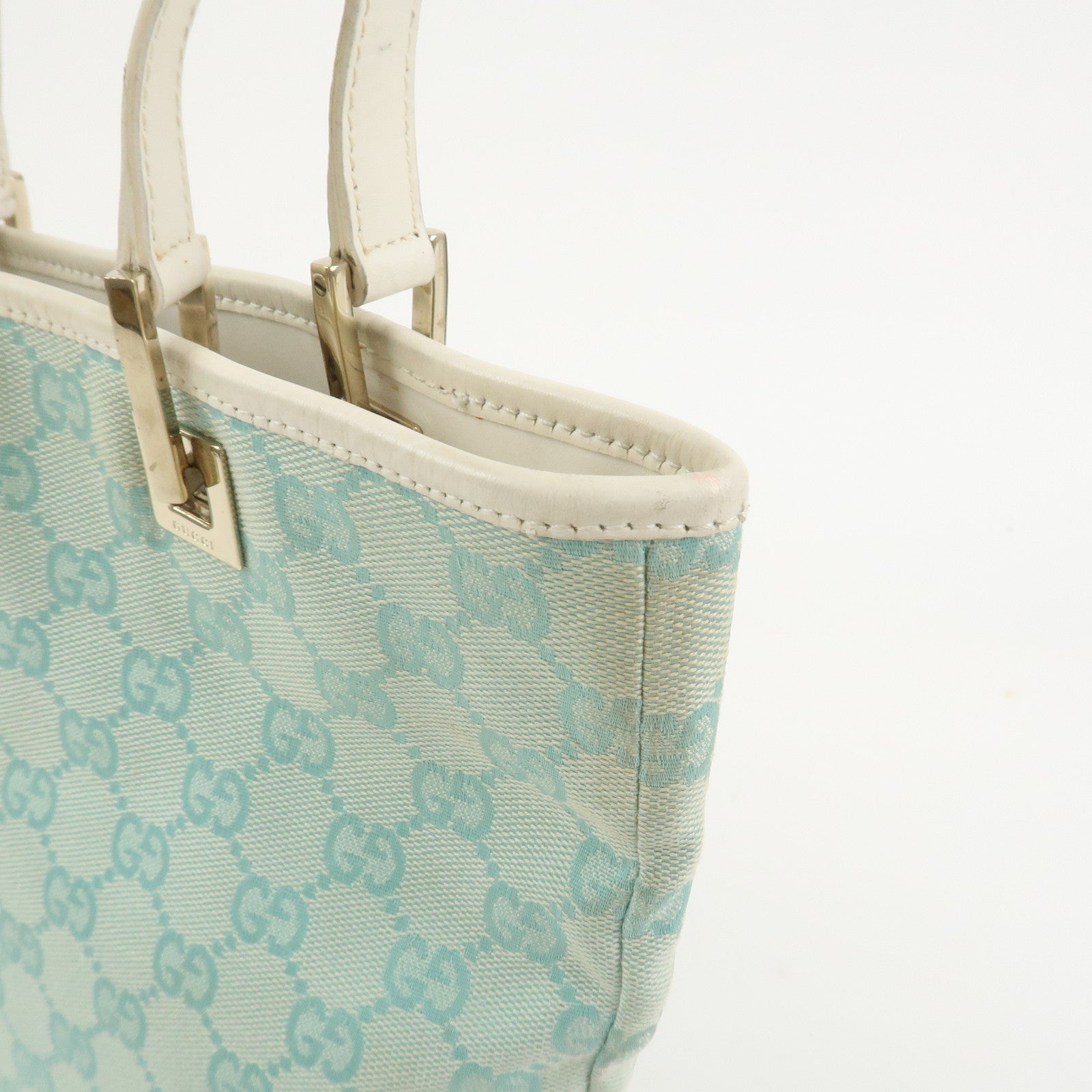 GUCCI GG Canvas Leather Shoulder Bag Hand Bag Light Blue 002.1099