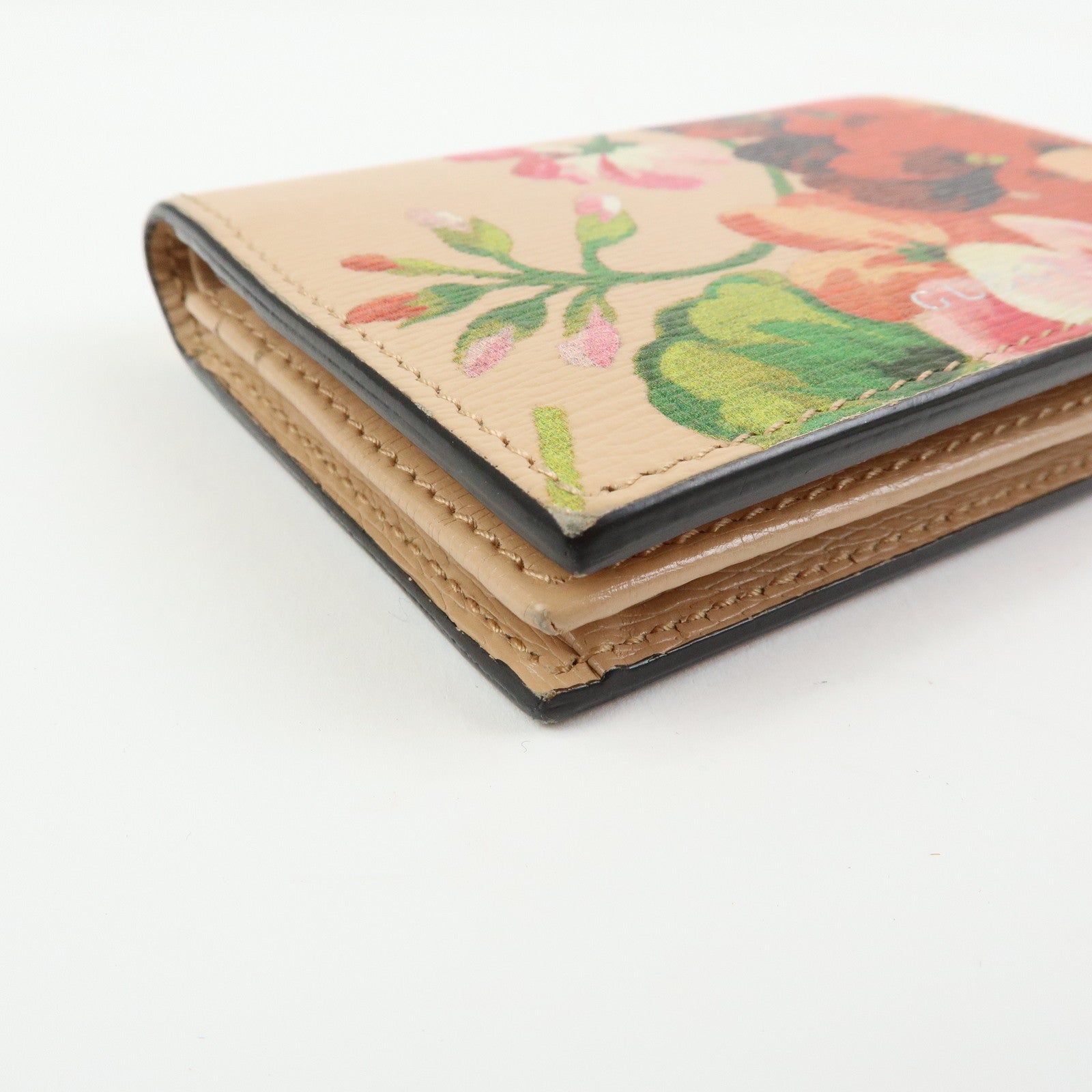 GUCCI Flora Leather Compact Bi-Fold Wallet Pink 410120