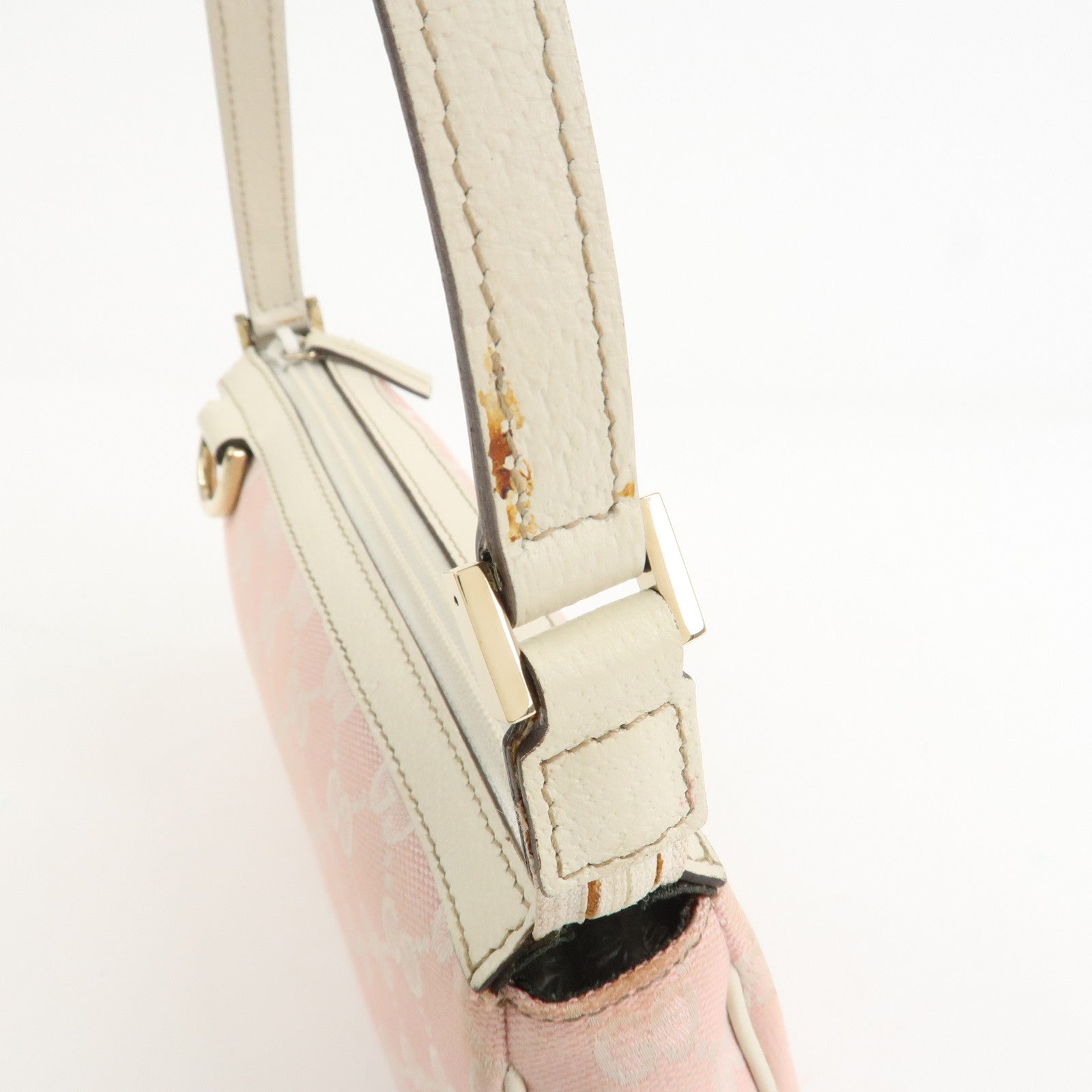 GUCCI Abbey GG Canvas Leather Pouch Hand Bag Pink Ivory 145750