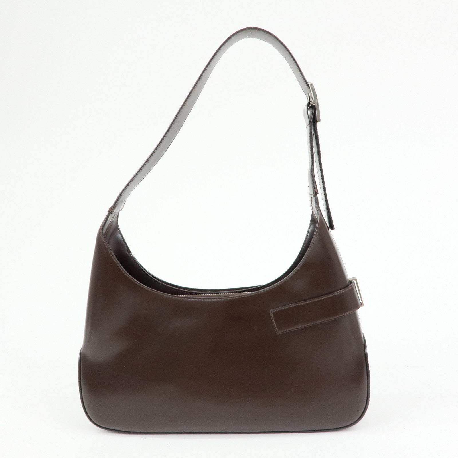 Ferragamo Gancini Leather Shoulder Bag Hand Bag Dark Brown