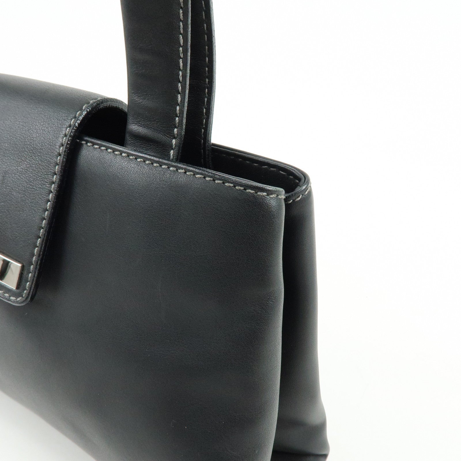 BVLGARI Logo Leather Shoulder Bag Hand Bag Black